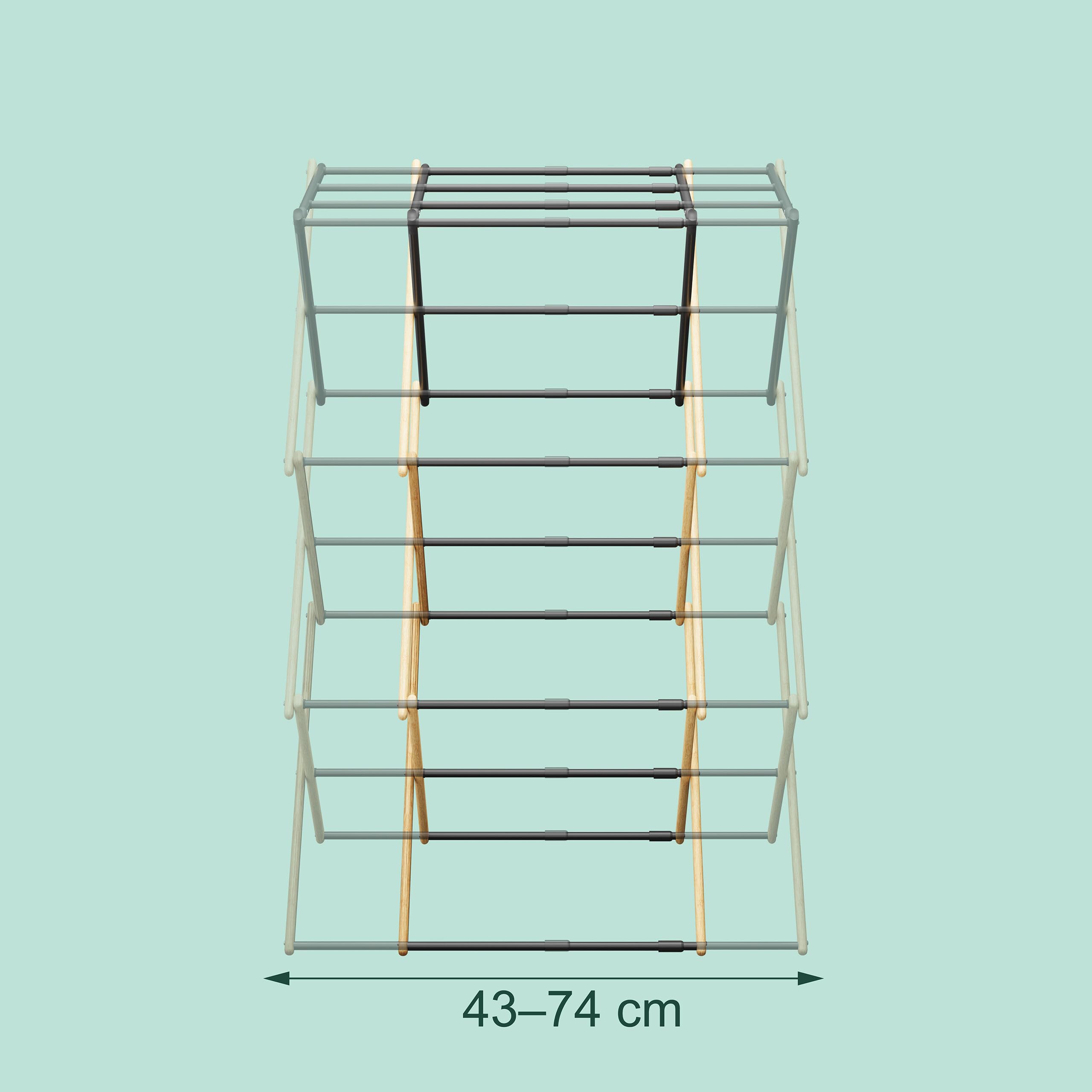 Tendedero Relaxdays, Plegable, Extensible, 11 Barras, HxBxT: 107 x 43-74 x 37 cm, bambú y Metal, Natural/Negro
