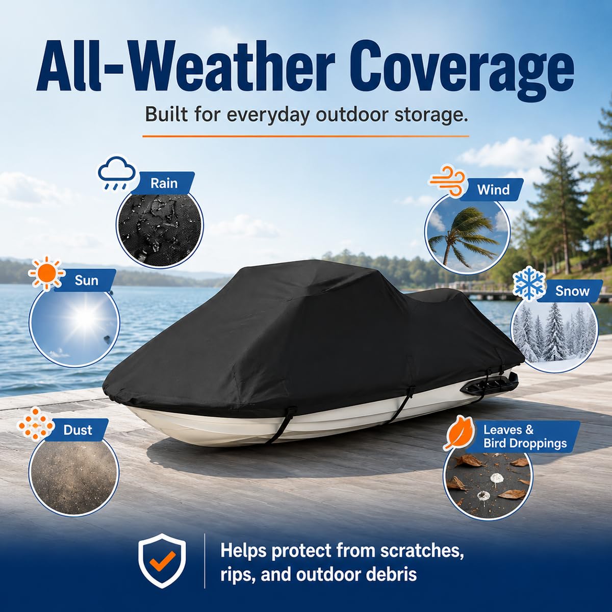 Funda para Moto Acuática para Bombardier/Sea-Doo Sea-Doo 320/Aqua-Scooter 1968-1970, Impermeable Resistente a los Rayos UV, Cubierta de Jet Ski Almacenamiento Exterior