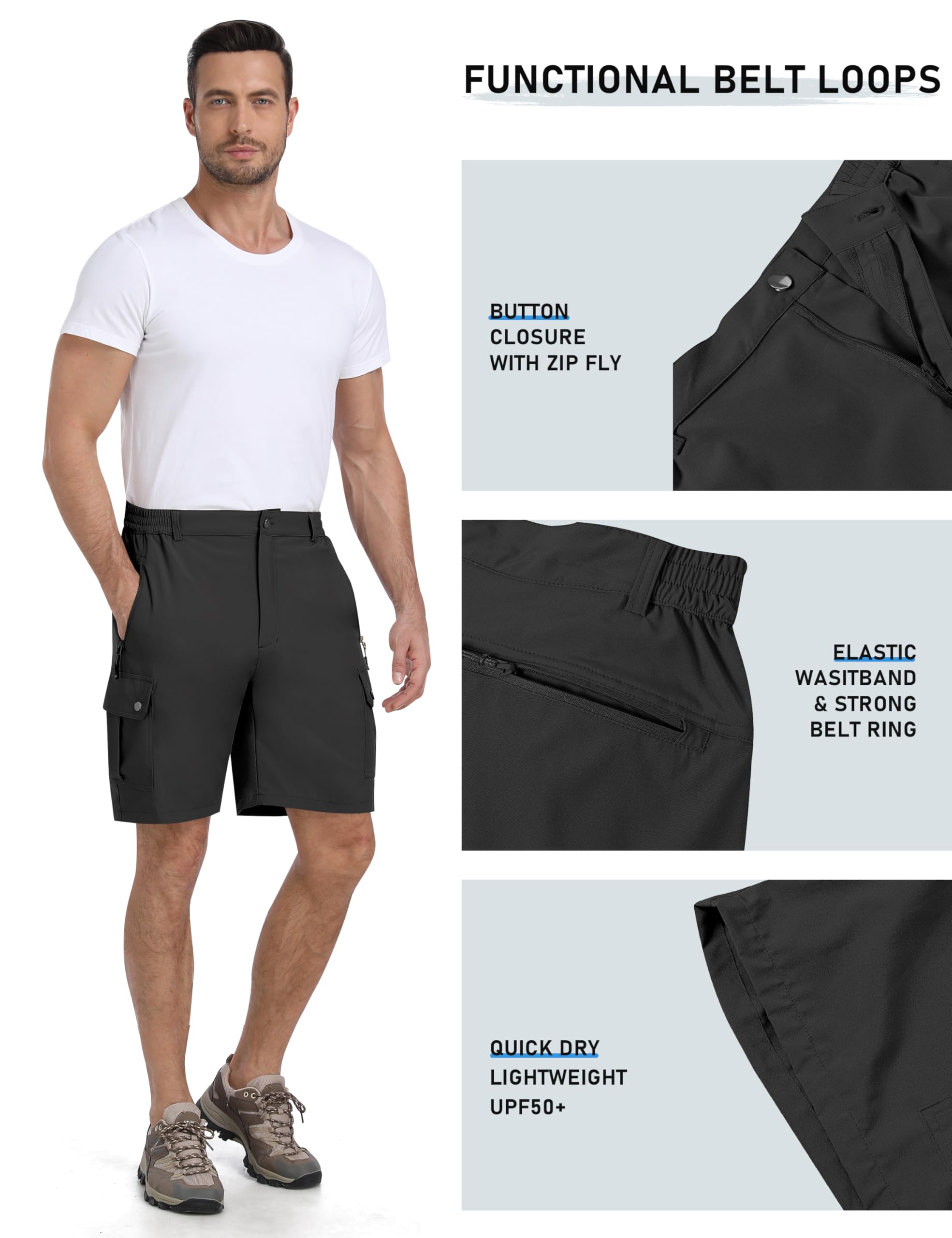 MoFiz Qucik Dry - Pantalones cortos de senderismo para hombre, ligeros, elásticos, para golf, estilo casual, con 5 bolsillos