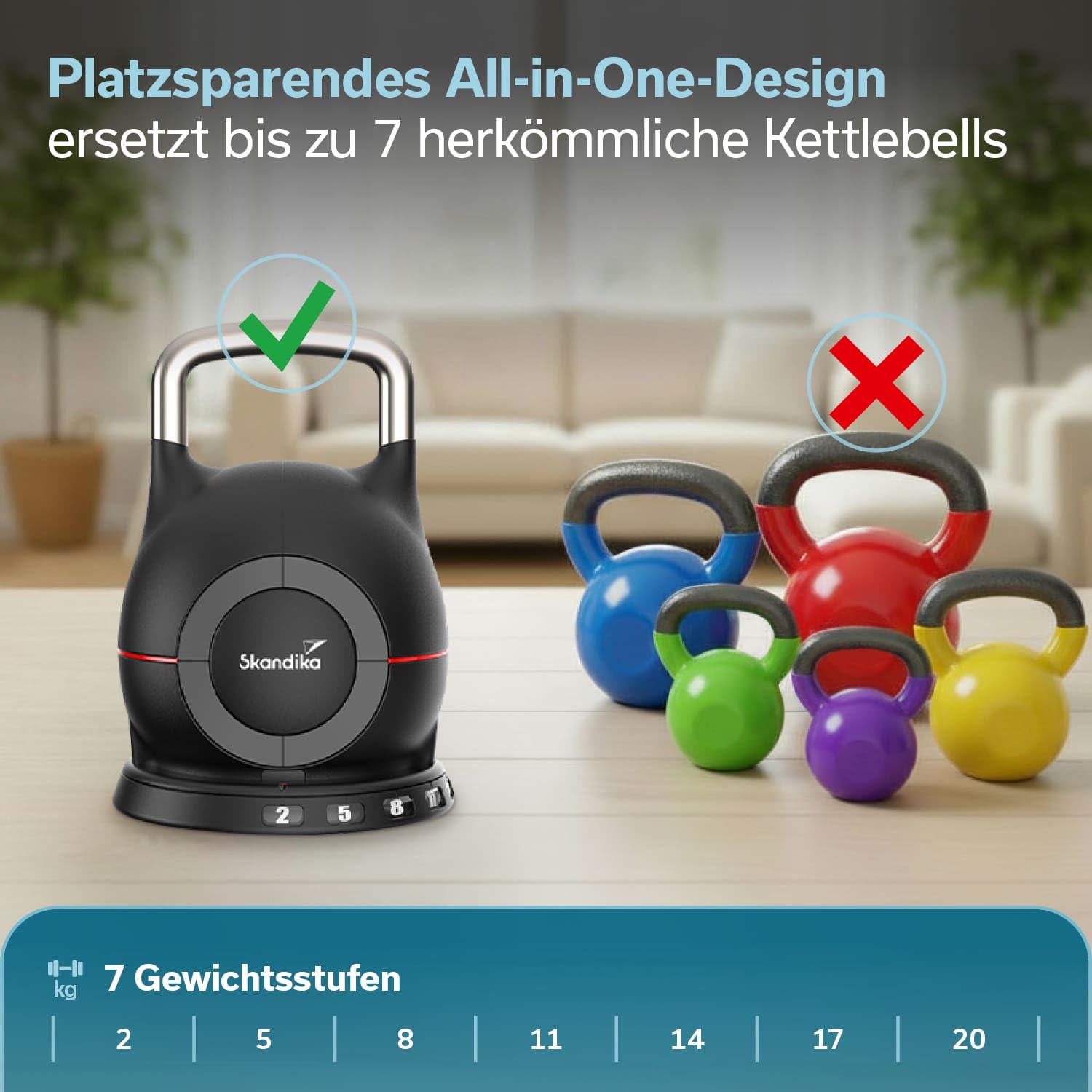 Skandika Kettlebell Paino hantle z możliwością regulacji, 7 stopni, 2 do 20 kg, uniwersalne wzornictwo, szybka wymiana ciężarów, kompaktowe, regulowane hantle do domu, na siłownię, fitness