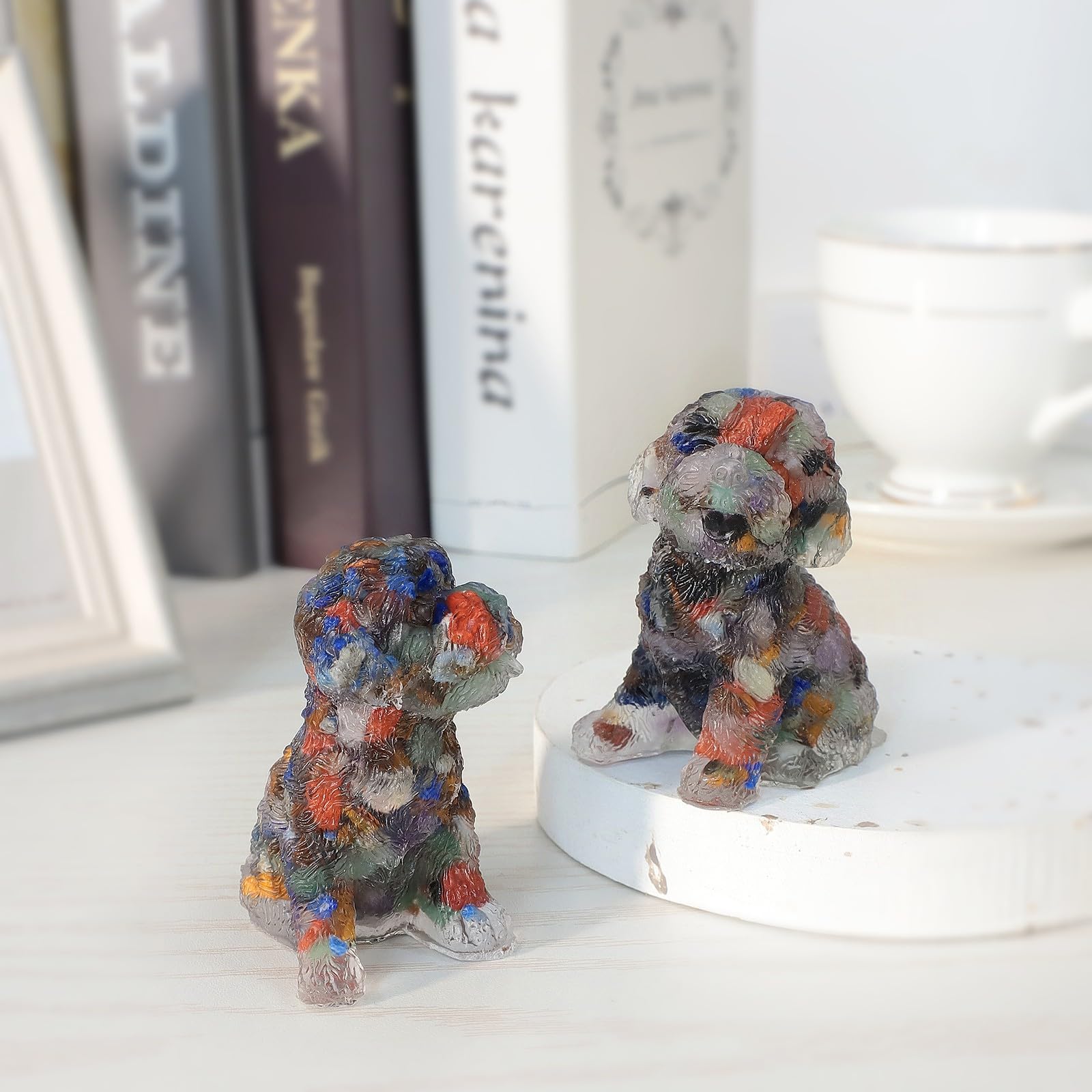 KYEYGWO Resin Poodle Crystal Figurine, Hand Carved Puppy Dog Animal Stone Statue for Home Office Tabletop Multi Crystal Stones - Image 4