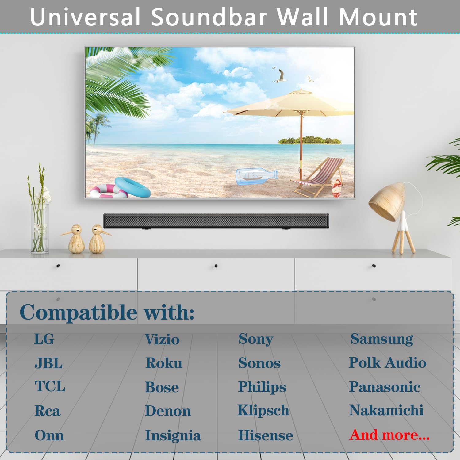 Supporto Soundbar,Universale Staffa Soundbar,Supporto Soundbar Appesa Sotto La TV,Facile Da Installare,Con Accessori,Portata Massima 12kg,Nero