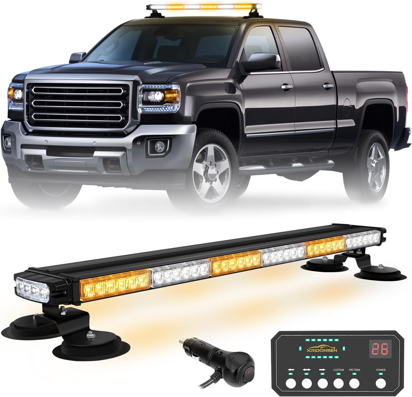 XRIDONSEN 28.4" 80 LED Roof Strobe Light Bar Amber White Magnetic Lights