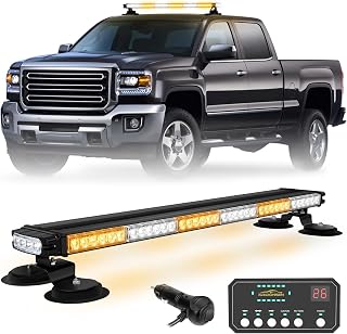 XRIDONSEN 28.4" 80 LED Roof Strobe Light Bar Amber White Magnetic Lights