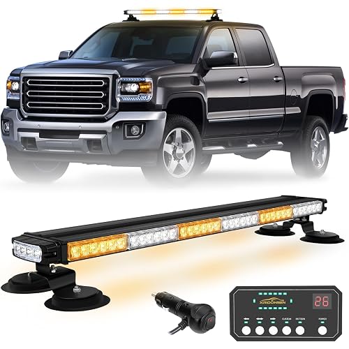 XRIDONSEN 28.4" 80 LED Roof Strobe Light Bar Amber White Magnetic Lights