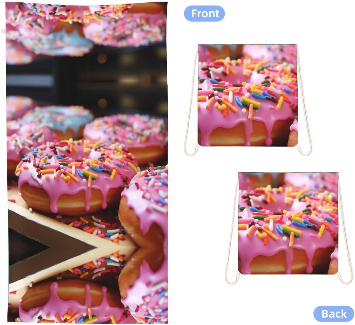 2 in 1 Packable Towel Bag,Soft Absorbent Pool Towels Backpack Quick Dry Lightweight Beach Towels Pretty Donuts Drawstring Bag for Travel Camping Sports Picnic image 2