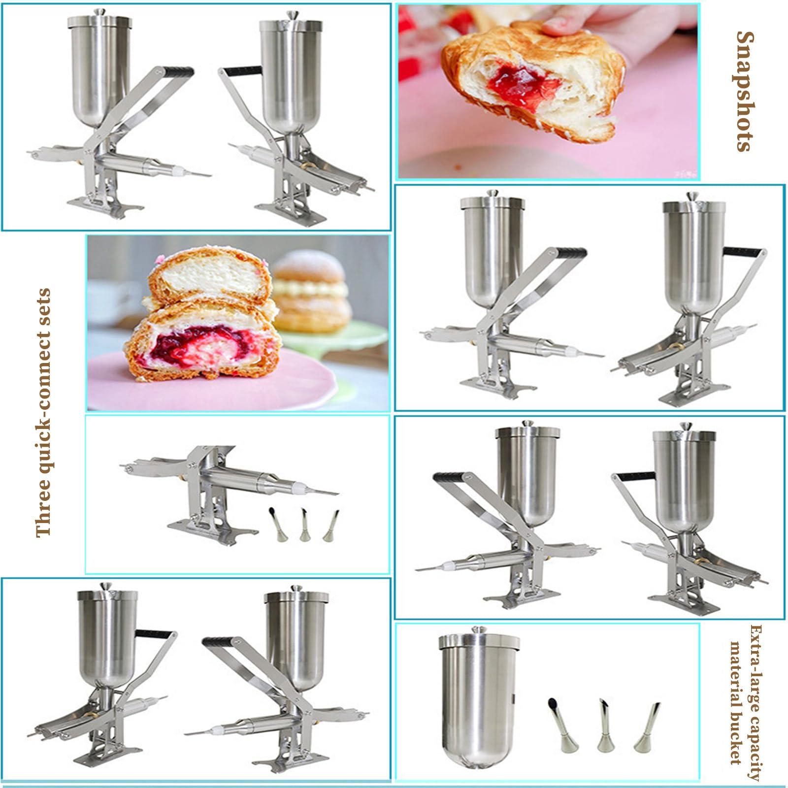 Injecteur de Dessert Commercial, Machine de Remplissage de Beignets en Acier Inoxydable 5 L Manuelle, pour boulangeries pâtisseries et Restaurants CT-03