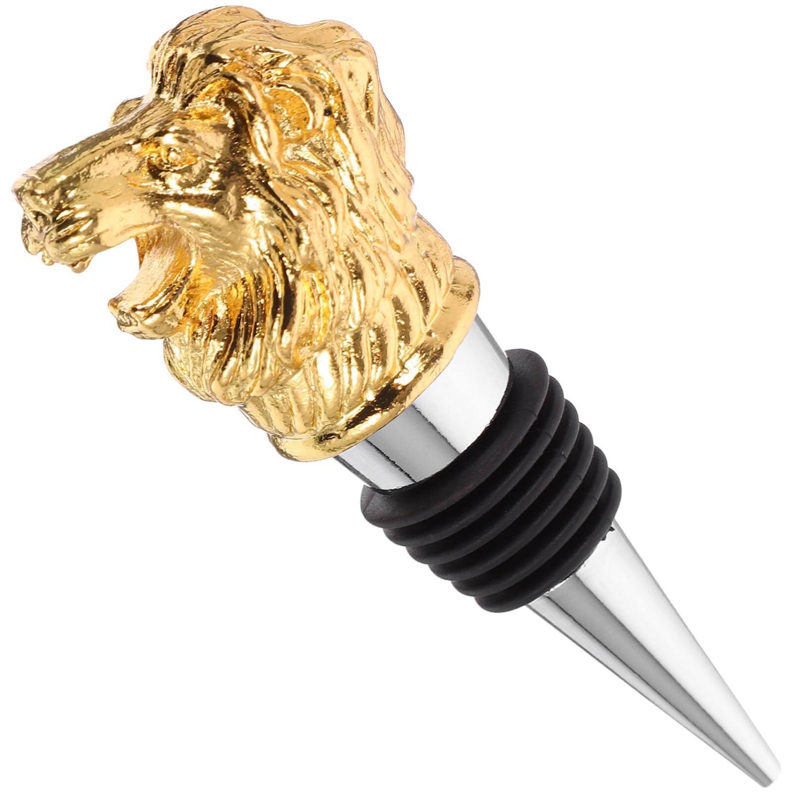 Lion Shape Wine Bottle Stopper | Round Air tight Seal | Reusable | Bottle Cap in Gift Box 1 pc (Golden)