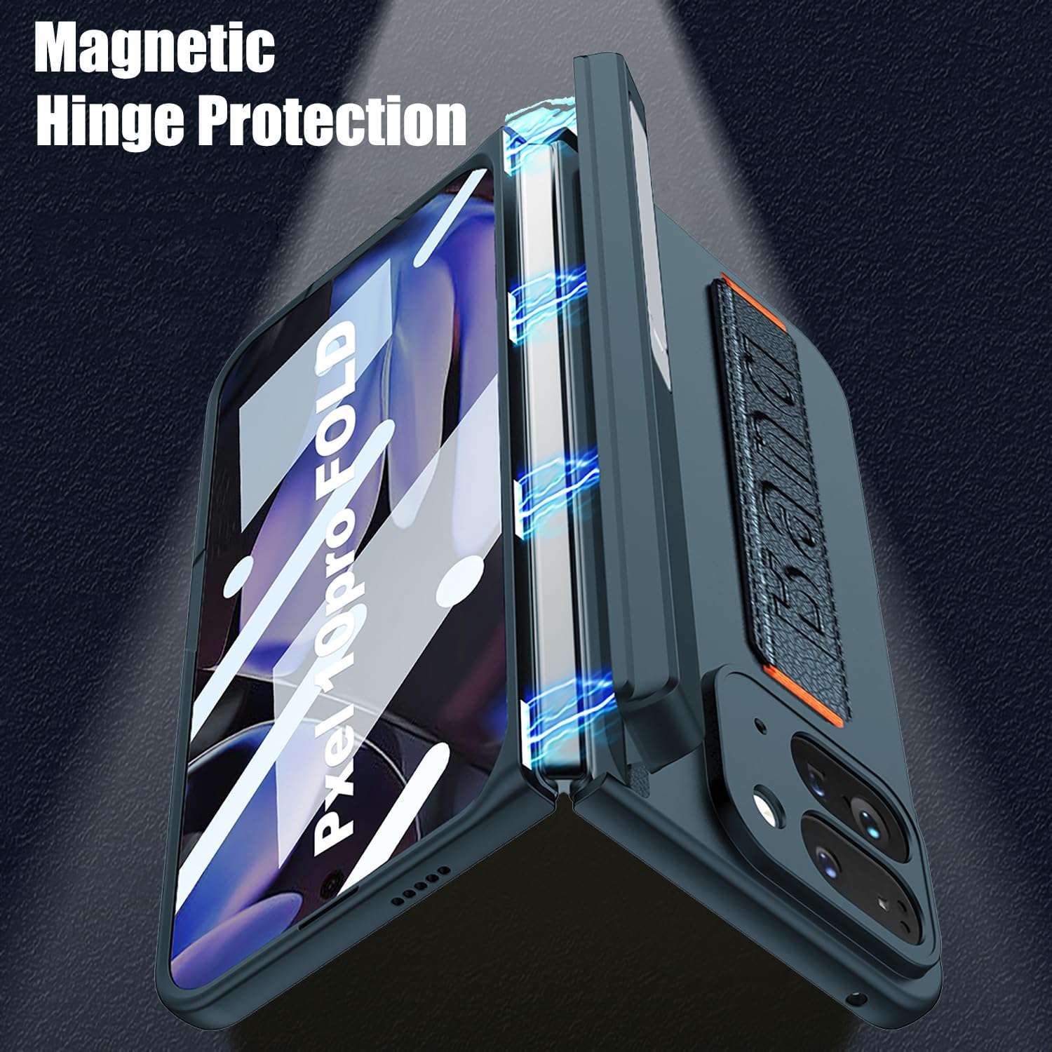 Case for Google Pixel 10 Pro Fold with Wrist Strap & Magnetic Hinge Protective and Screen Protector & Foldable Kickstand, Hard PC Shockproof Protective Cover for Google Pixel 10 Pro Fold (Green)