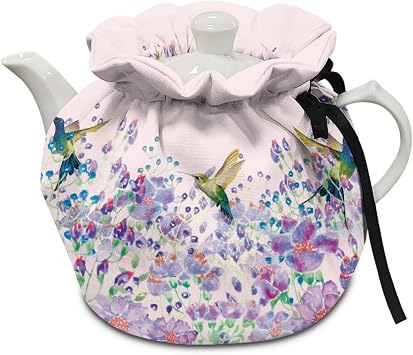 LedBack Art Floral Hummingbird Tea Pot Tea Kettle Decorative Cover Insulated Dust Bag Drawstring Universal Fit with Insulation Pad Xmas Decoration