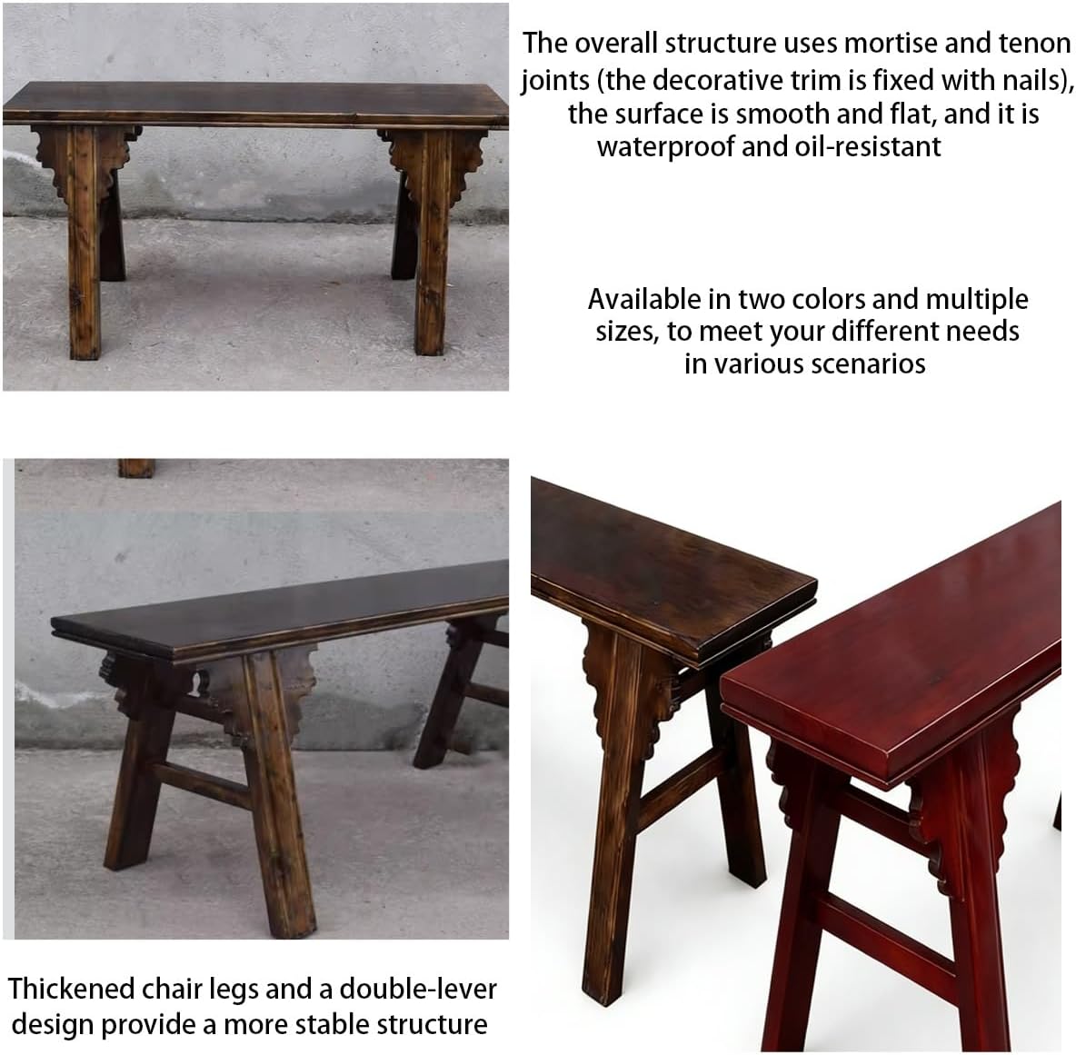 Wood Bench,Narrow Mid-Century Wooden Benches,Suitable for Dining Room, Bedroom, Porch and Other Narrow Spaces(Dark red,2-46.5x8.2x16.5in)