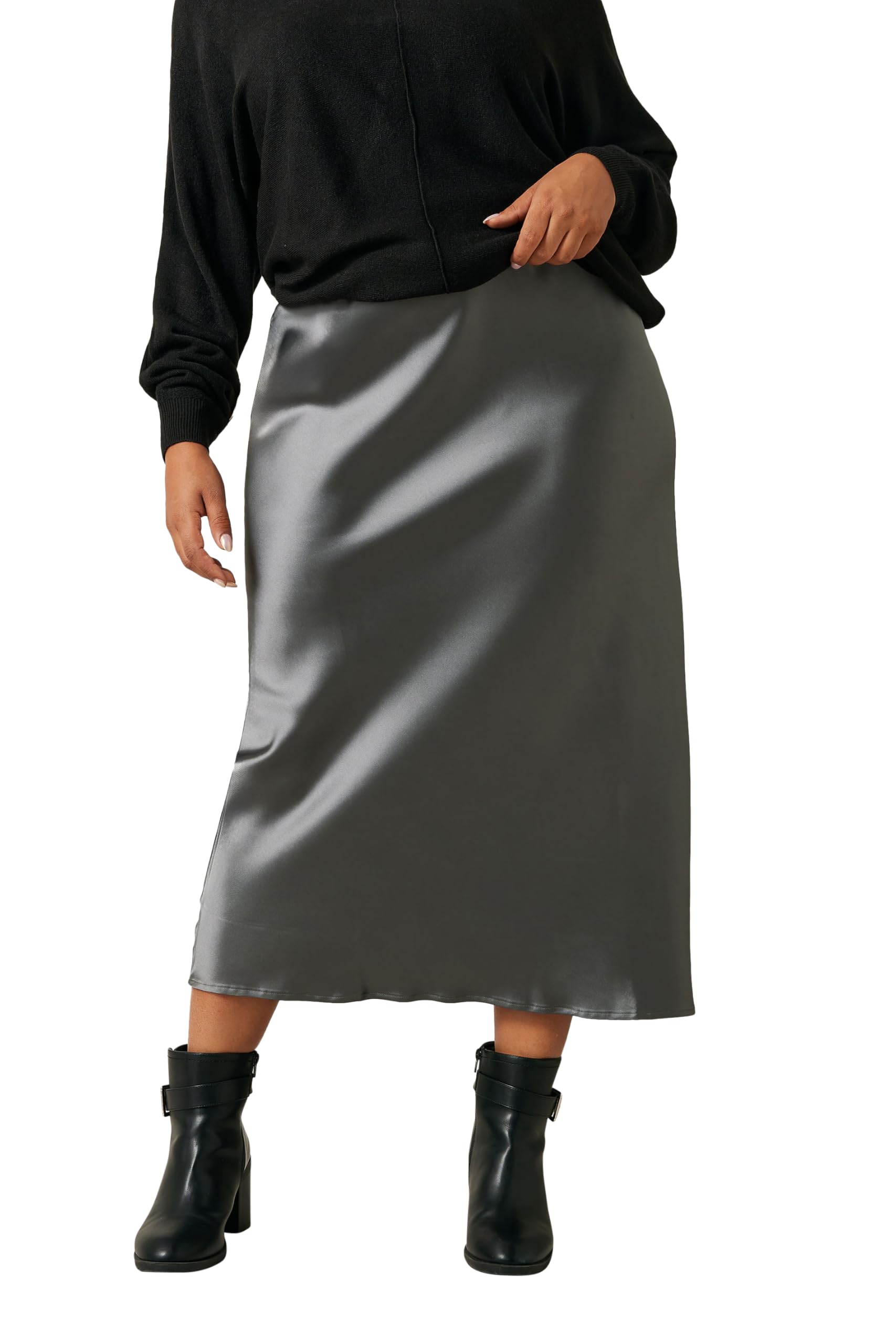 Evans Grey Satin Midi Skirt - Women's Size 18