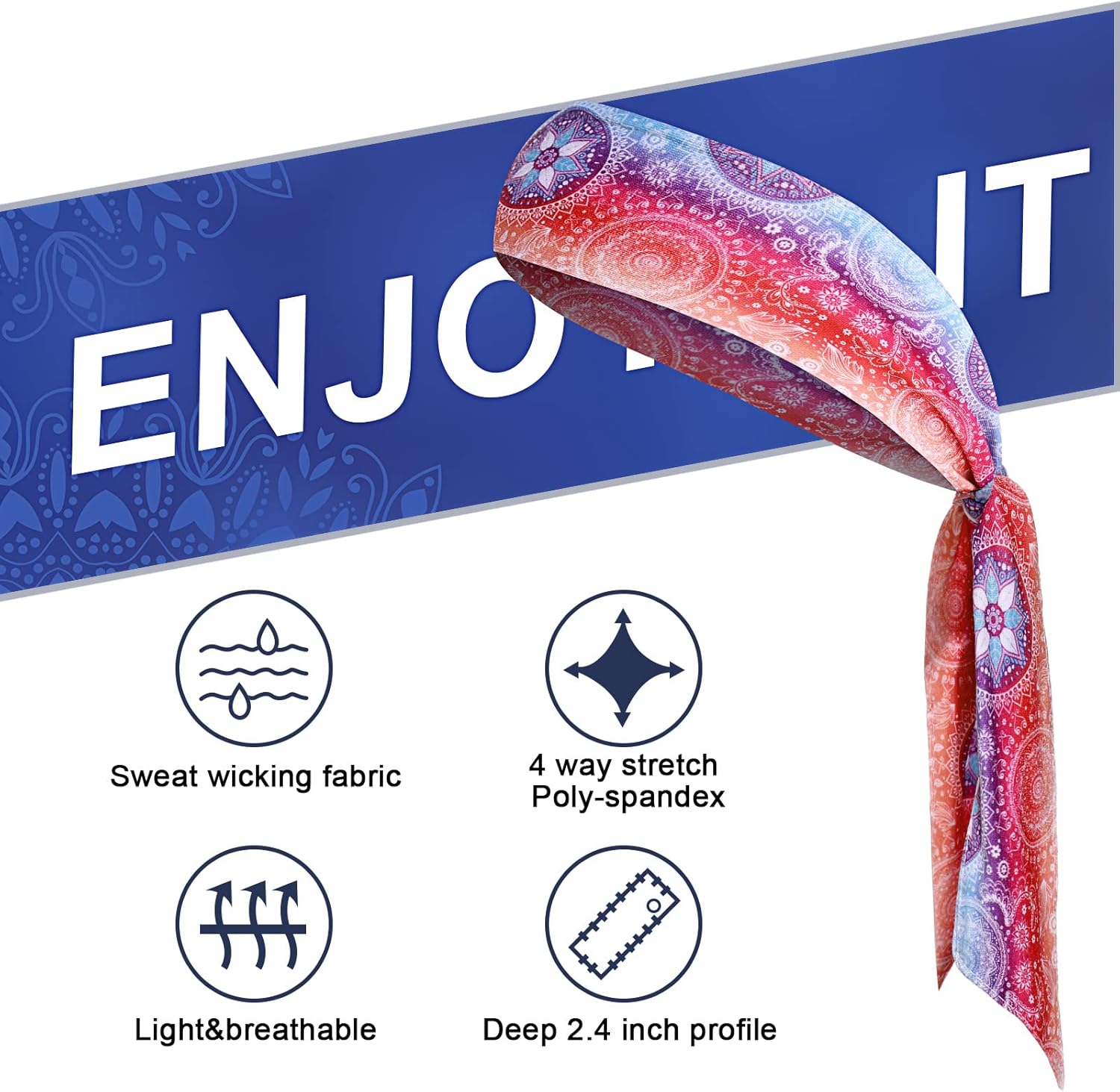 Jutom 4 Pieces Tie Headbands for Men Women Sports Bandana Hair Band Camo Headbands Elastic Sweat Wicking Karate Adjustable Non Slip Hairband for Yoga Workout Running - Image 3