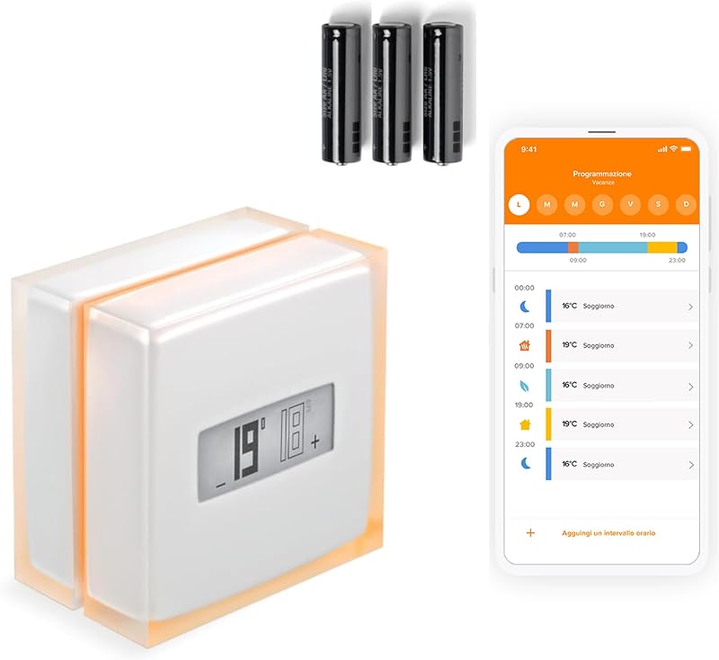 Netatmo Termostato Wifi Intelligente - Controlla il Riscaldamento da Remoto tramite App - Per caldaia individuale, NTH01-AMZ