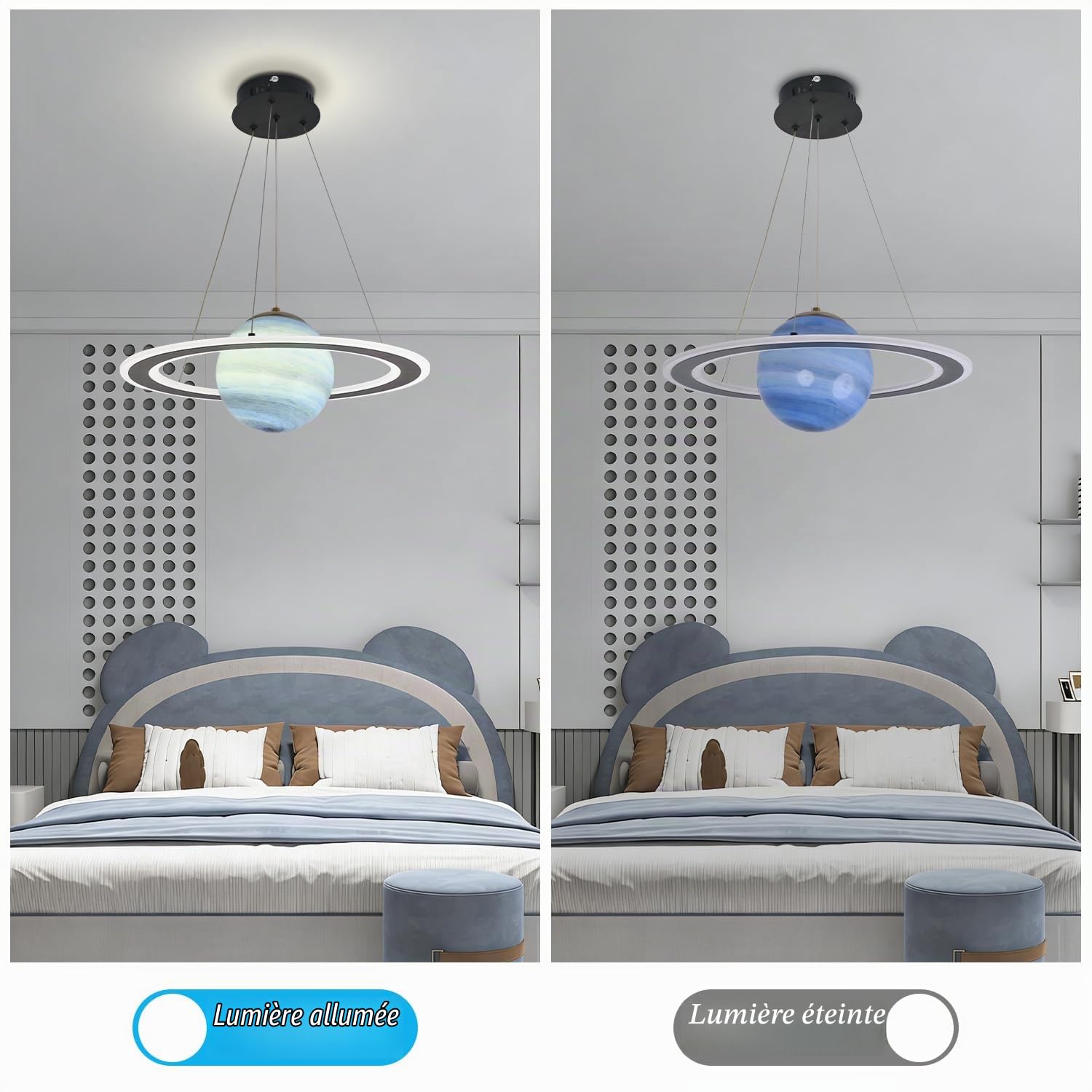 Lustre en Verre pour Chambre d'enfant Planet Creative Planet Garçons Filles Lustre en Verre, Space Planet Chambre d'enfant Lampes suspendues au Plafond-Tricolore Bleu Clair