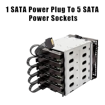 SATA Power Splitter 1 to 5, 70cm SATA Power Cable 15 Pin Male to 5 Female, SATA Power Extension Cable for SSD HDD Optical Drives, 18AWG Durable Adapter Cable