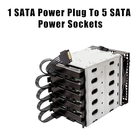 SATA Power Splitter 1 to 5, 70cm SATA Power Cable 15 Pin Male to 5 Female, SATA Power Extension Cable for SSD HDD Optical Drives, 18AWG Durable Adapter Cable
