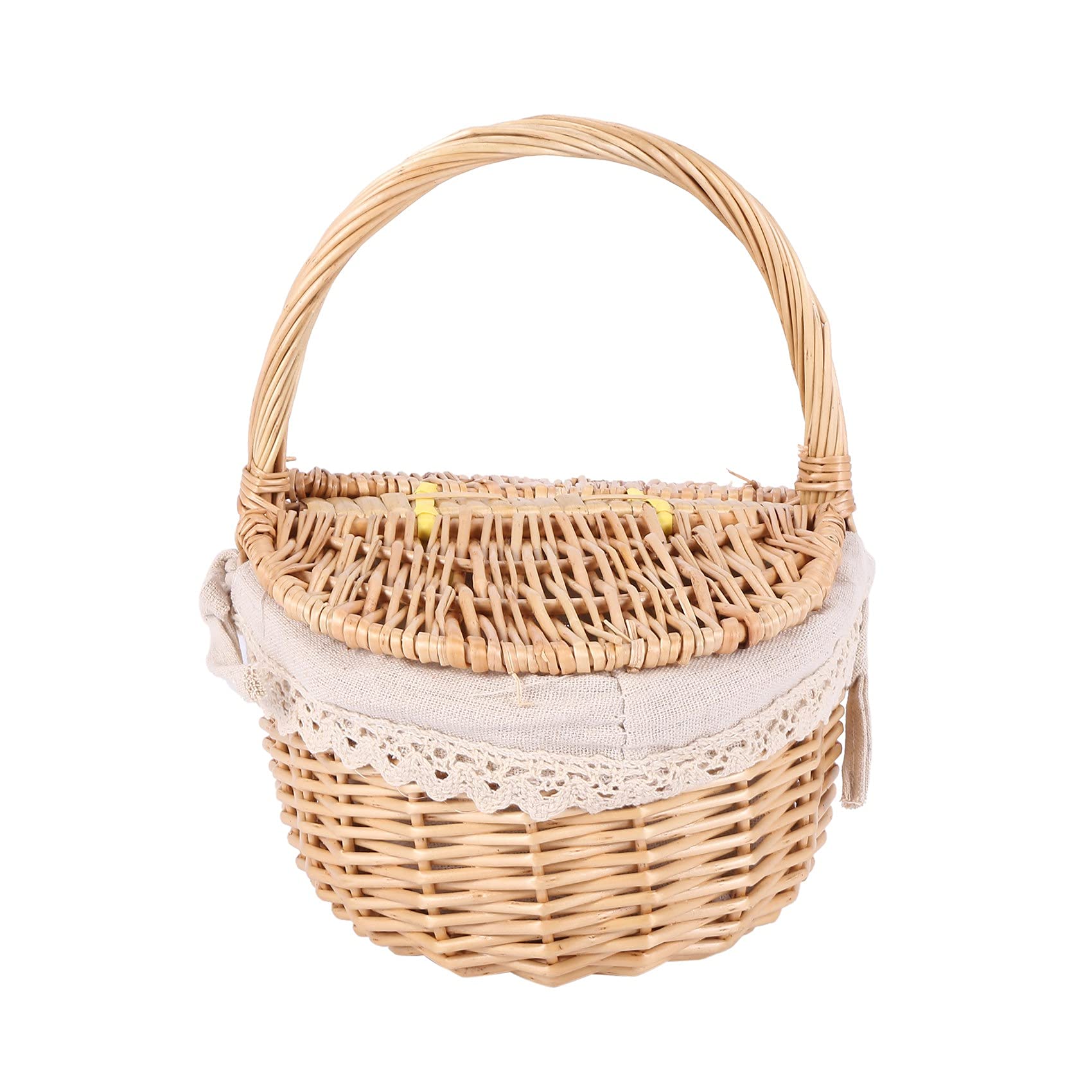 BGFAVCV Handmade Wicker Basket with Handle Wicker Camping Picnic Basket with Double Lids Storage Hamper Basket with Cloth Lining - Image 2