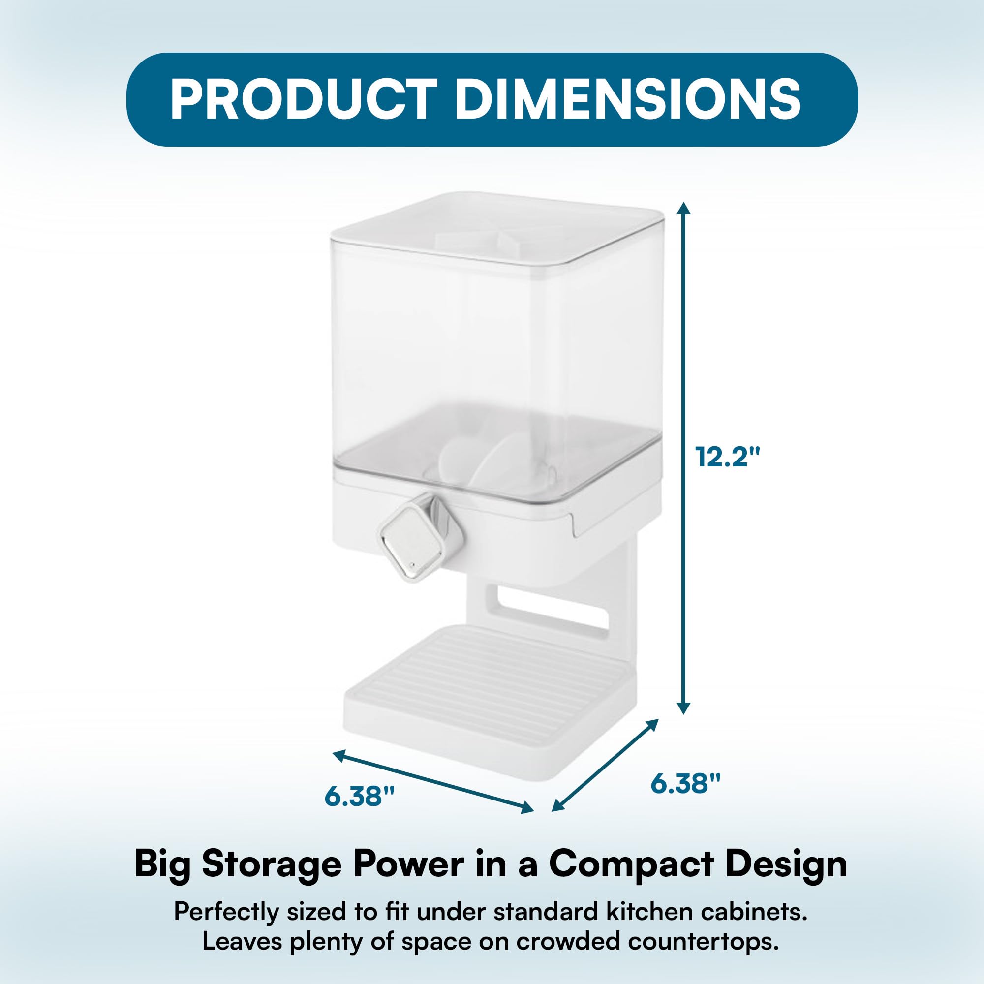 Honey Can Do Dispenser singolo Zevro per alimenti secchi, edizione compatta, plastica, Bianco/Trasparente, Bianco/Cromato