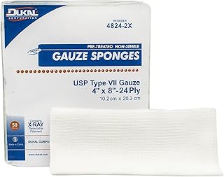 Dukal 4824-2X Gauze Sponge, Type VII, Non-Sterile, X-Ray Detect, 24-Ply Premium, 8