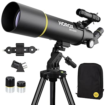 HOROX Telescope, 80mm Aperture, 500mm Refractor, Manual Focus, Adults, Beginners in Astronomy