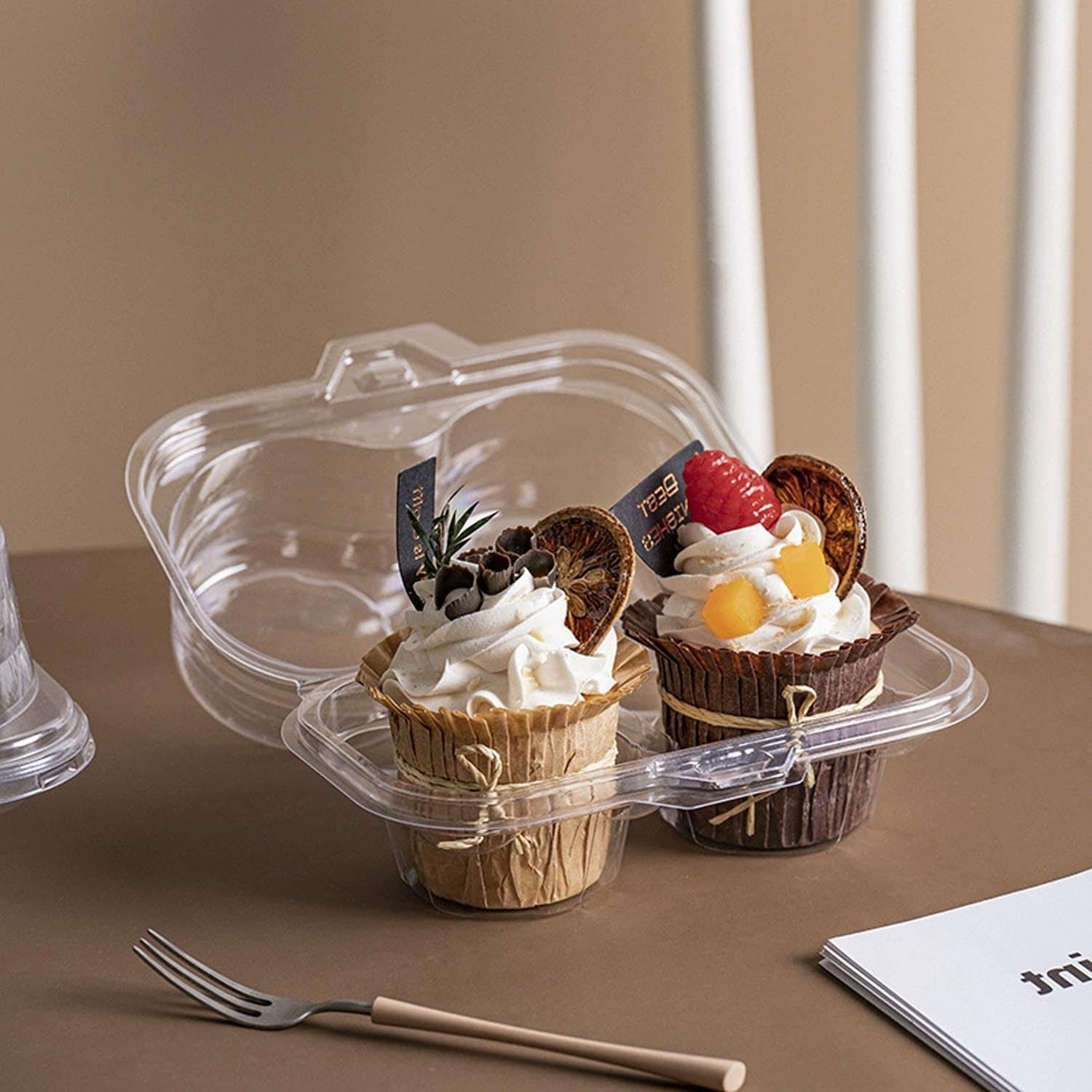 100PCS Cupcake Containers 2 Count Clear Cupcake Boxes Disposable Cupcake Holder with Lid Plastic Cupcake Containers 2 Cavity High Topping for Cupcakes Muffins Pies