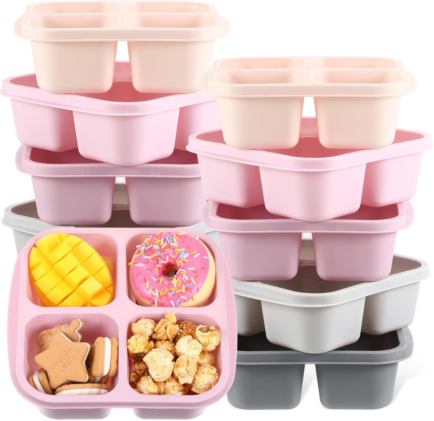 Honeydak 10 Pack Bento Snack Containers 4 Compartment Snack Boxes Reusable Containers with Lids Divided Meal Prep Lunch Food Storage Box for School Work Travel