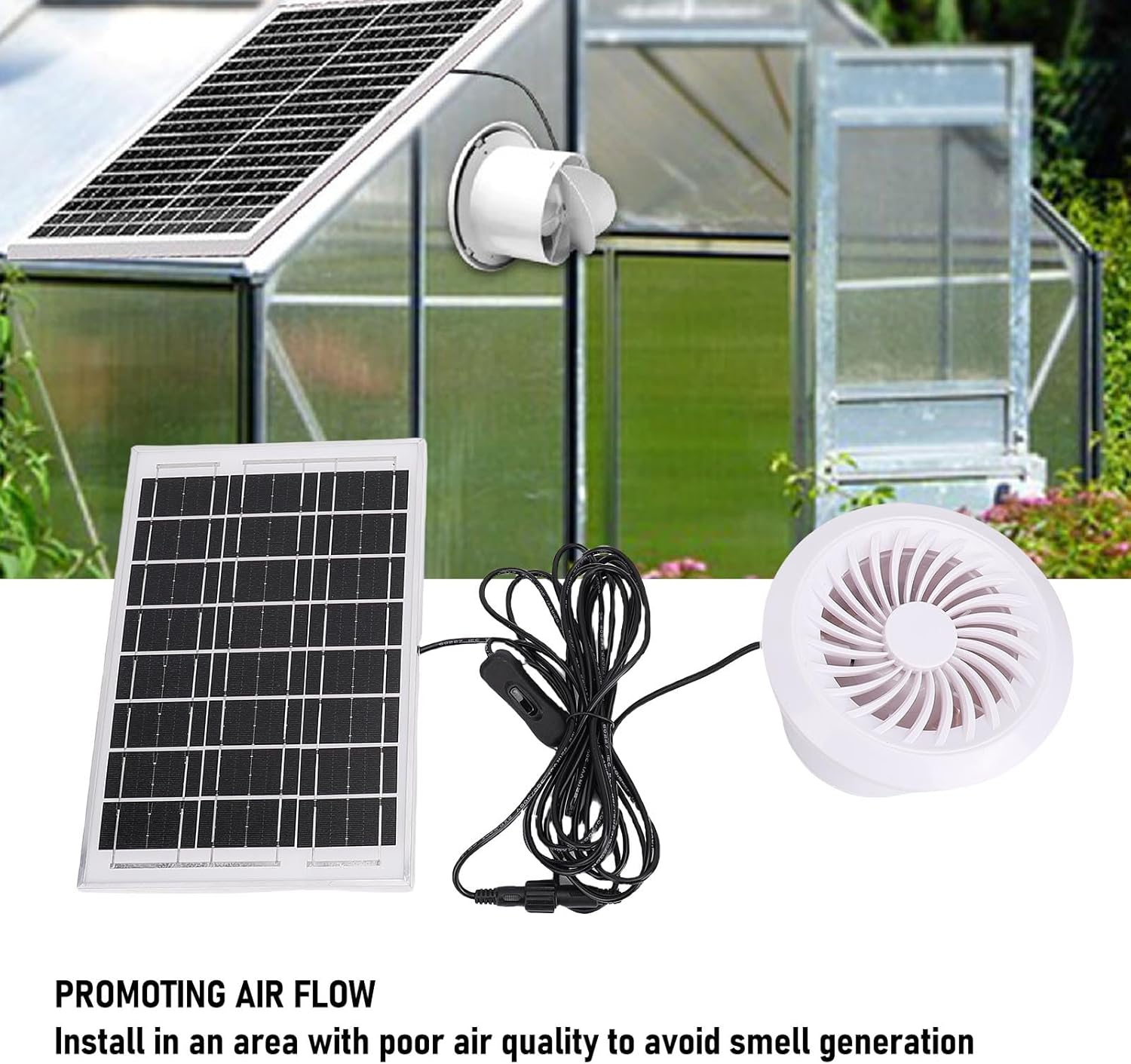 Solar Powered Exhaust Fan, 6W Monocrystalline Silicon Round Vent Fan Kit with IP67, for Chicken Coop Greenhouse Pet House Window Ventilation