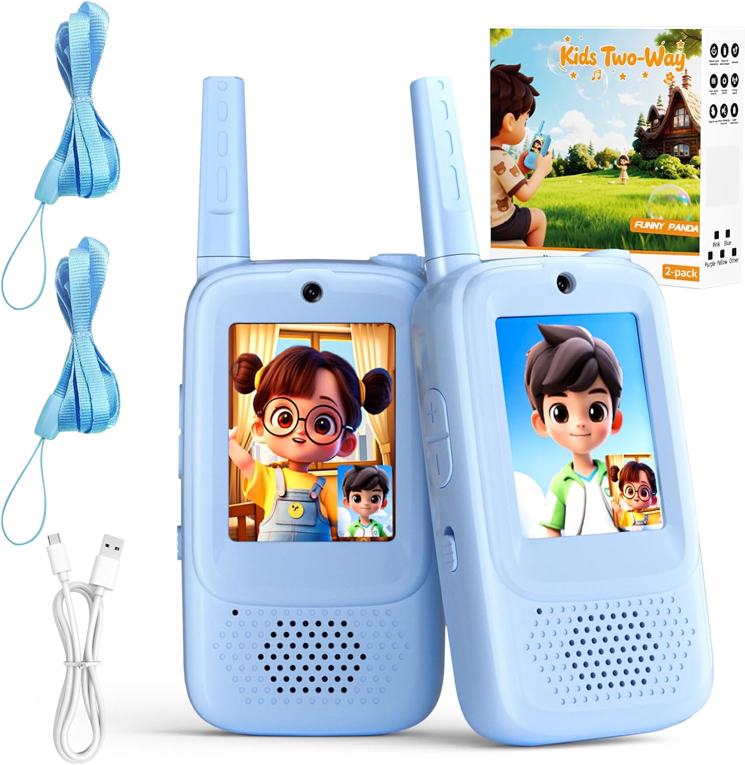 Walkie Talkie for Kids with Video, 2 Pack Long Range Walkie-Talkie for Kids, Rechargeable Video Call Toys for Indoor, Gift Toys for Boy & Girl Age 3-8 for Outdoor Play, Camping