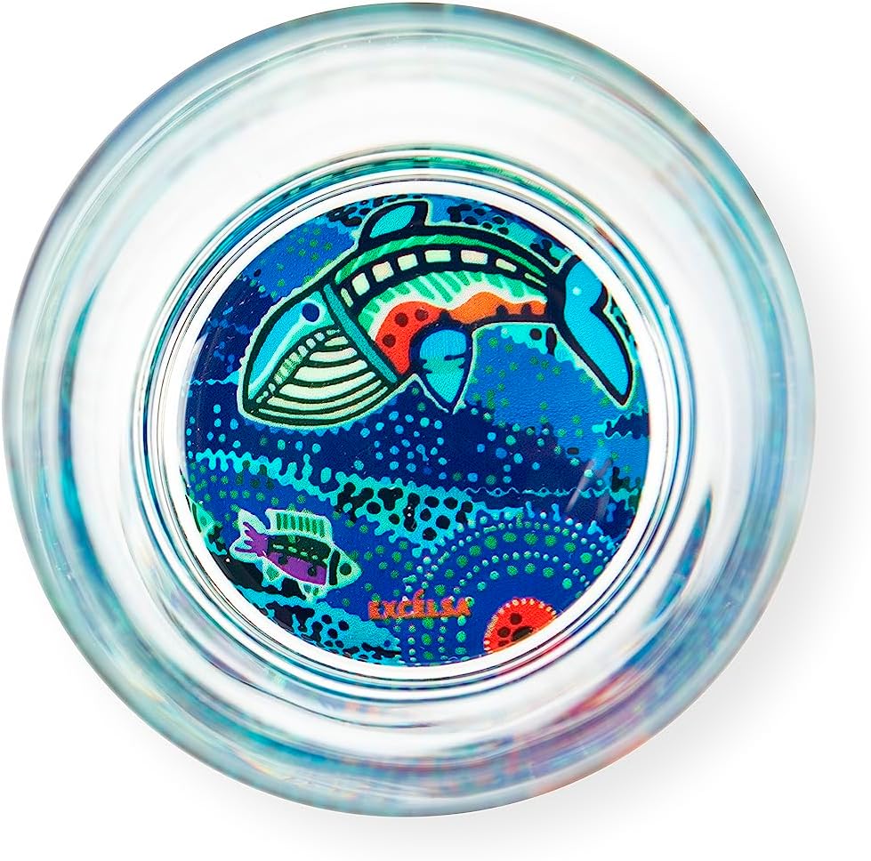 Excelsa Aboriginal Set of 6 Glasses with Decorated Background, Ml. 340, Diameter 8 Cm., Glass