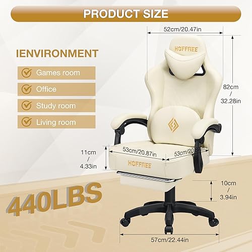 Miniatura 2 de HOFFREE Silla de juegos para computadora con altavoces, sillas de juegos de masaje con reposapiés, Bluetooth, respaldo alto, ergonómicas, sillas de