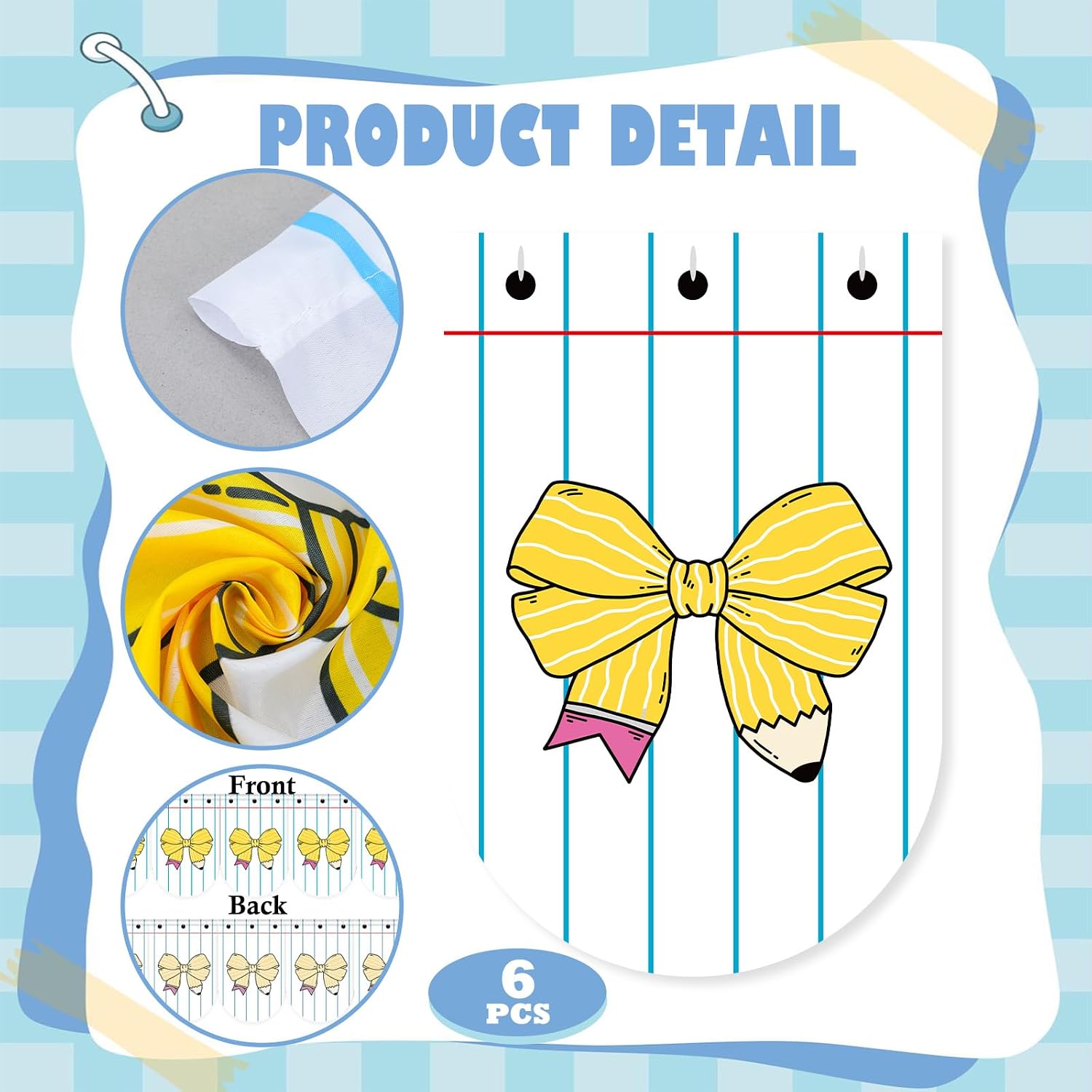 Mindsoft 6 Pcs School Classroom Curtains Pencil Bowknot Composition Curtains 36 x 24 Inches Cute for Back to School Classroom Kindergarten Bedroom Playroom Living Room Daycare Decorations Supplies image 4