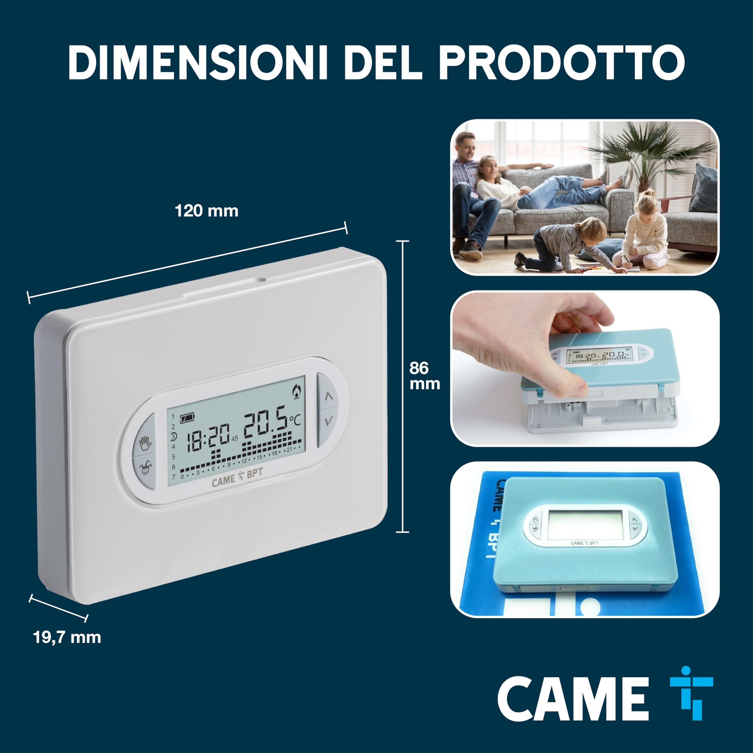 CAME Cronotermostato TH/450 digitale settimanale da parete a batterie ministilo, due cover incluse, controllo della temperatura differenziale e proporzionale integrale per l'ottimizzazione dei consumi