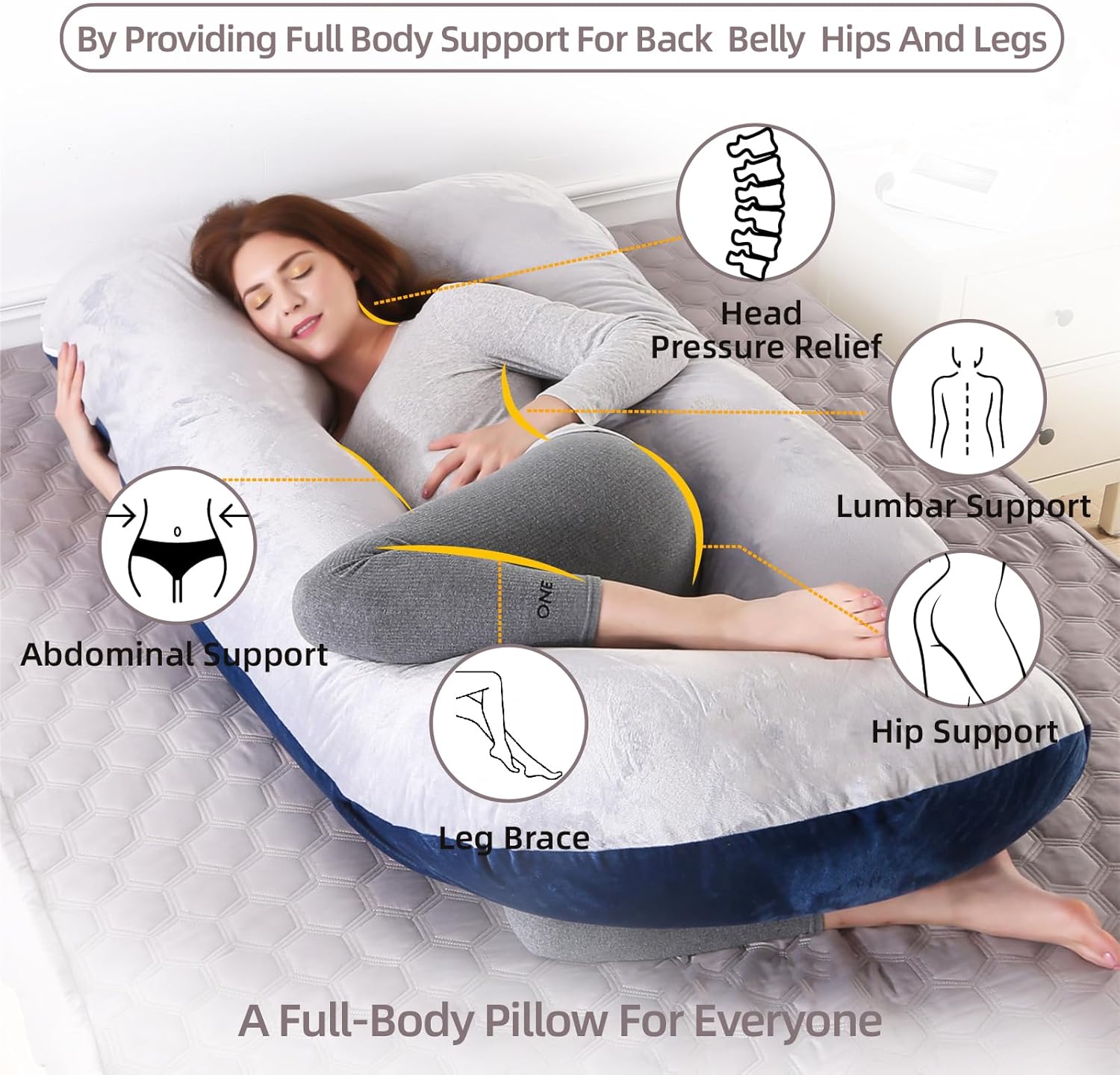 60 inch full body pregnancy pillows for sleeping cooling pregnancy pillow,u shaped pregnancy body pillow,maternity pillows for pregnant women with removable washable velvet cover.(light grey & blue)