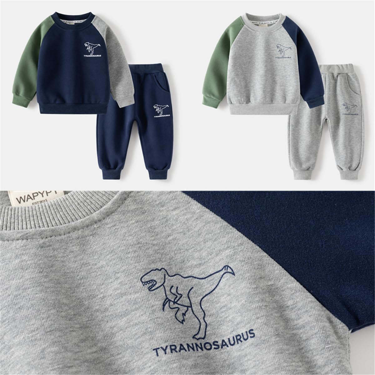 2 Pcs Little Boys Fall Winter Long Sleeve Crewneck Sweatshirts + Pants Outfits Clothes Set