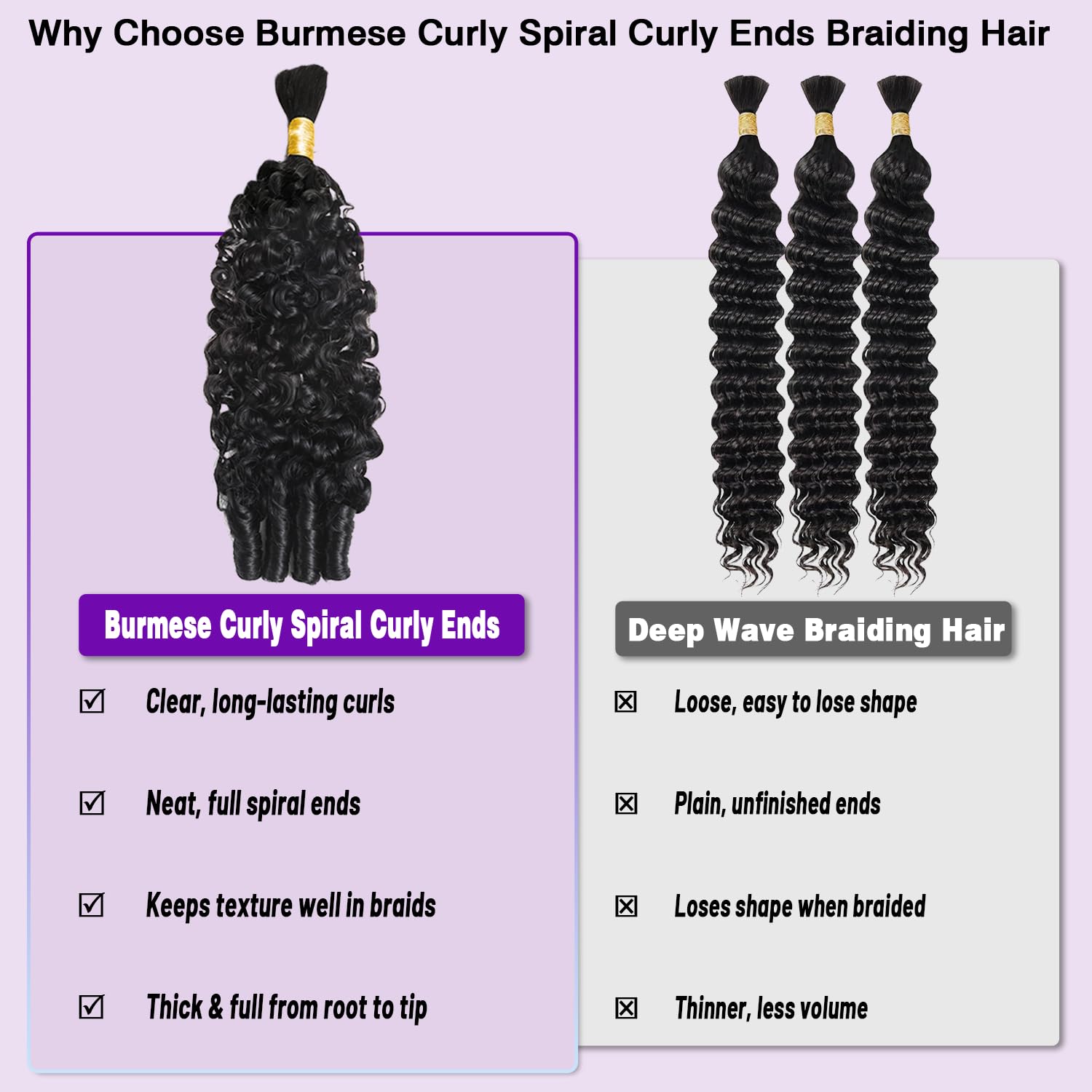Burmese Curly Spiral Ends Bulk Human Boho Hair for Braiding 120g 22 Inch 2 Bundles 100% Unprocessed Virgin Curl Braiding Hair Human Water wave (120g Spiral Curly Ends, 2 Bundle, 22 22 Inch)