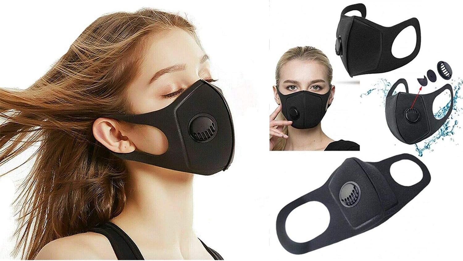 6 Pack Face Masks, Anti Dust Mask with Breathing Valve, Skin-friendly Unisex Mouth Mask, Reusable & Washable Masks for Running, Cycling, Outdoor Activities (Black)