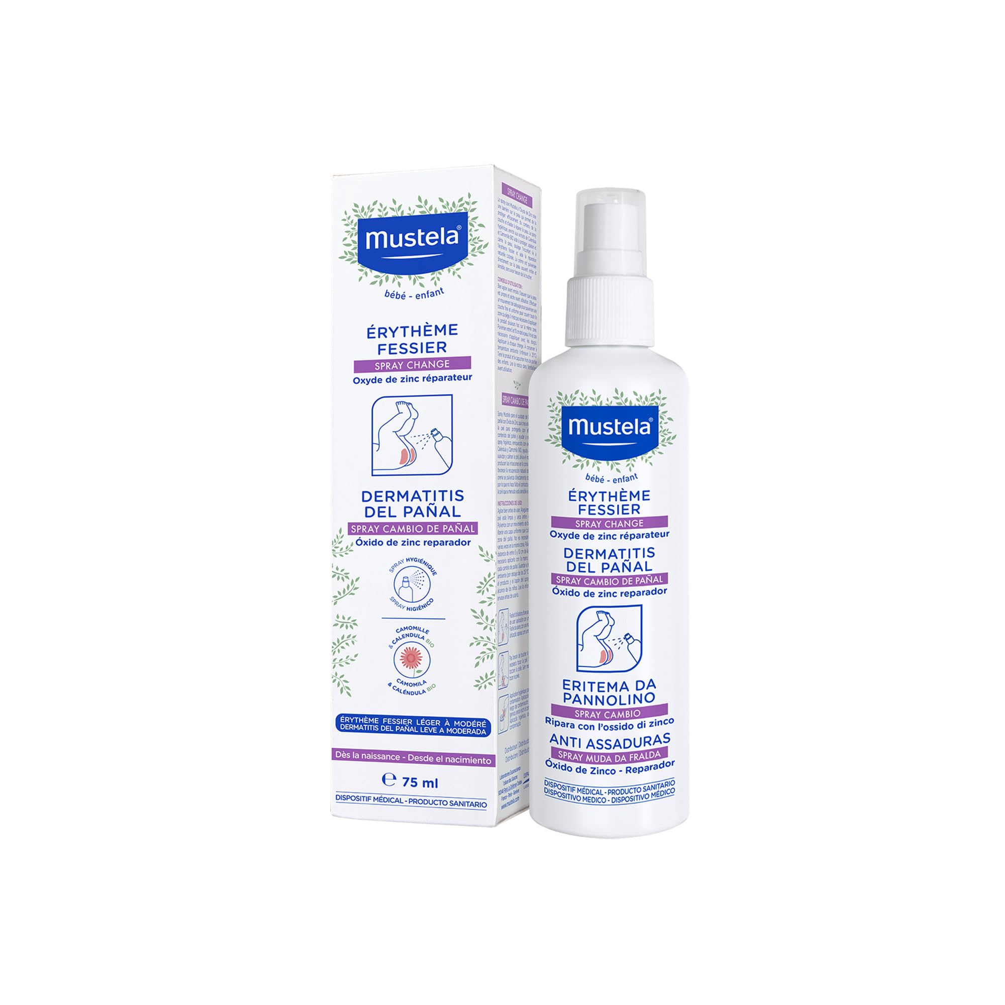 Mustela Spray Cambio Pannolino Ossido di Zinco 75ml per Eritema Neonati