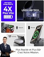 LISEN 3 az 1-ben MagSafe Vezeték Nélküli Töltőállomás iPhone 15/Pro/Max Készülékekhez, Apple Watch és AirPods Kompatibilis, 20W Adapterrel 6