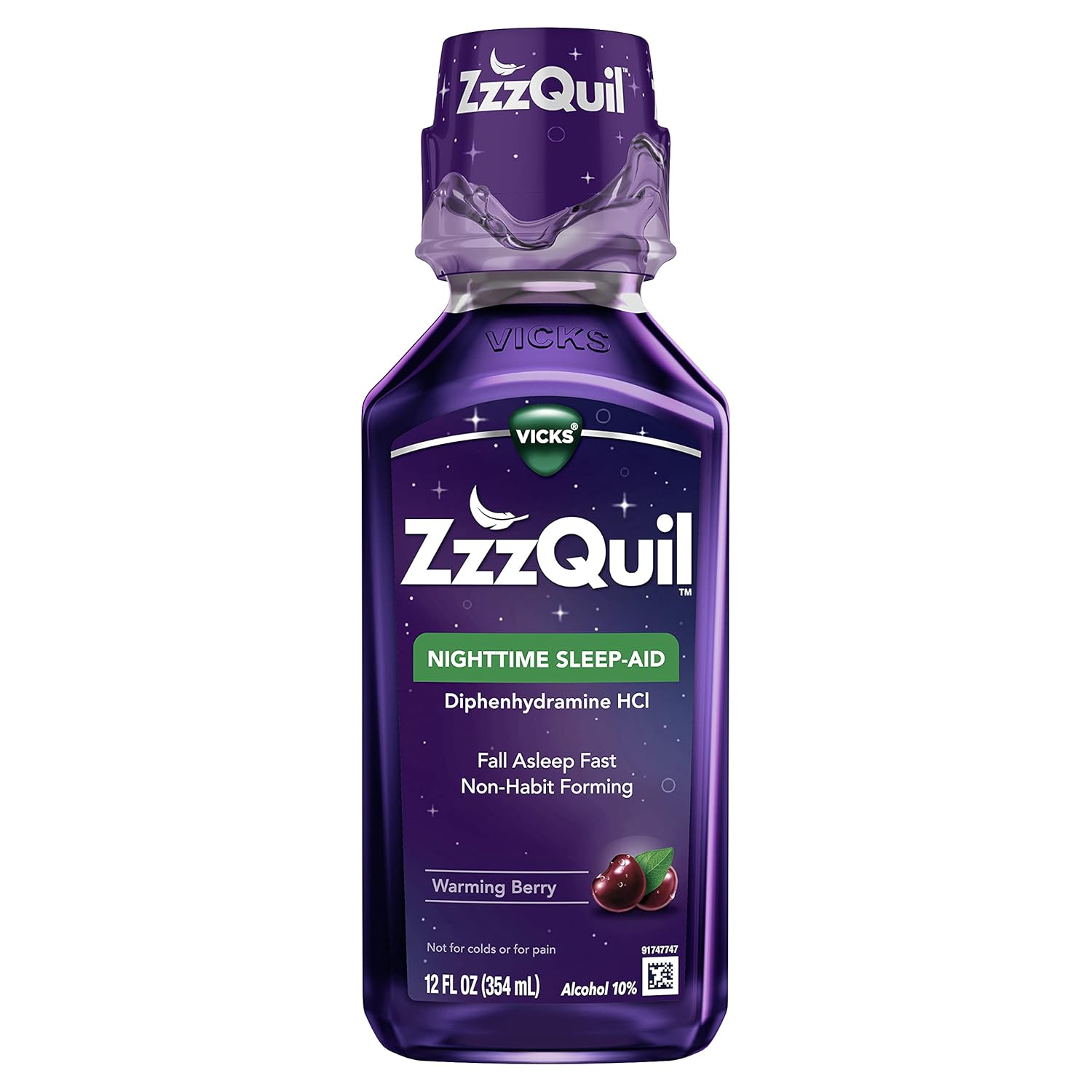 ZzzQuil, Auxiliar do Sono Líquido, 50 mg de Diphenhydramine HCl, Ajuda a Dormir Rapidamente, Sabor Frutado Quente, 354 g