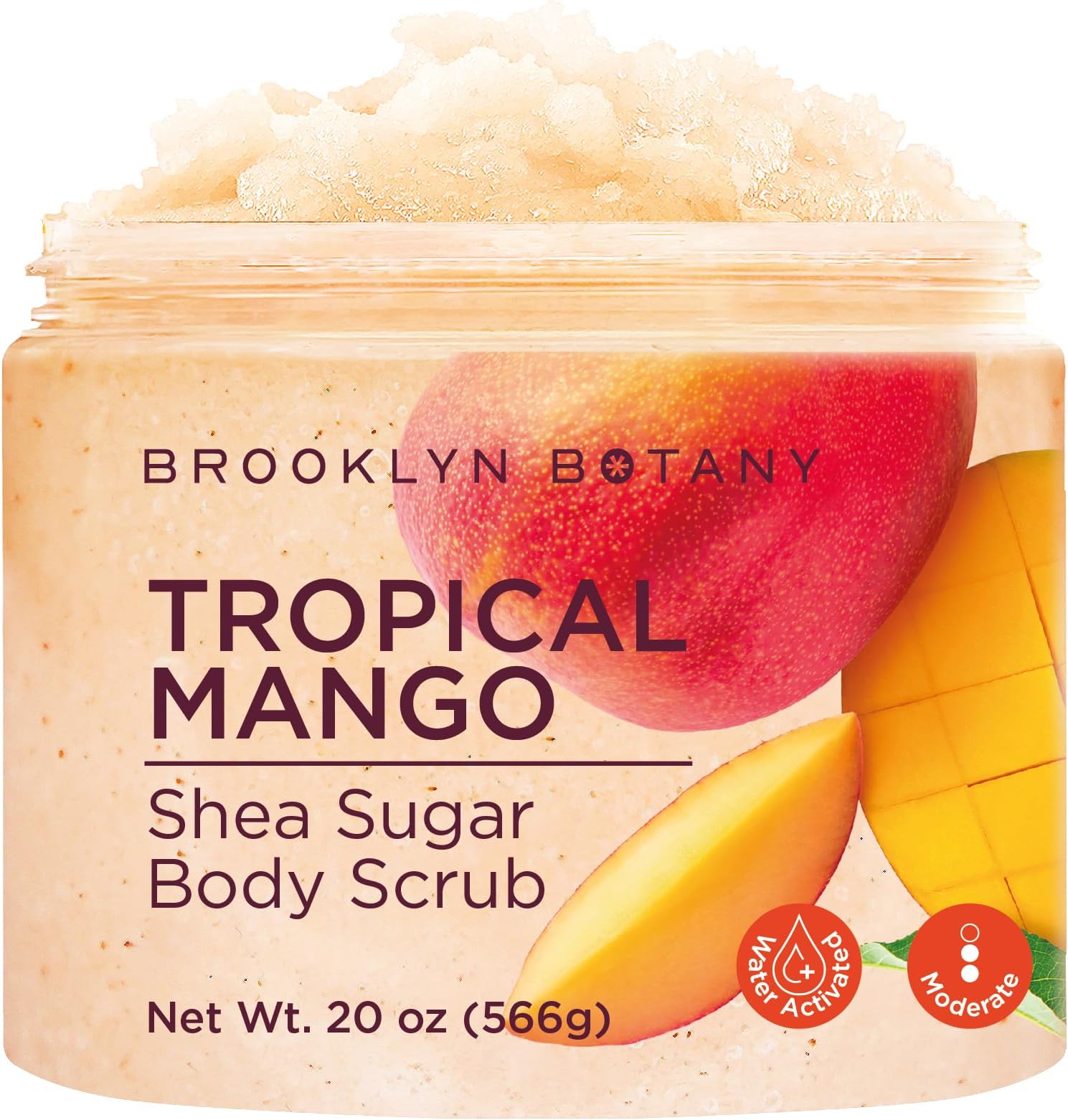 Brooklyn BotanyTropical Mango Shea Sugar Scrub for Body 20 oz – Deeply Hydrating and Gently Exfoliating Body Scrub for Women and Men - Made with Jojoba Beads