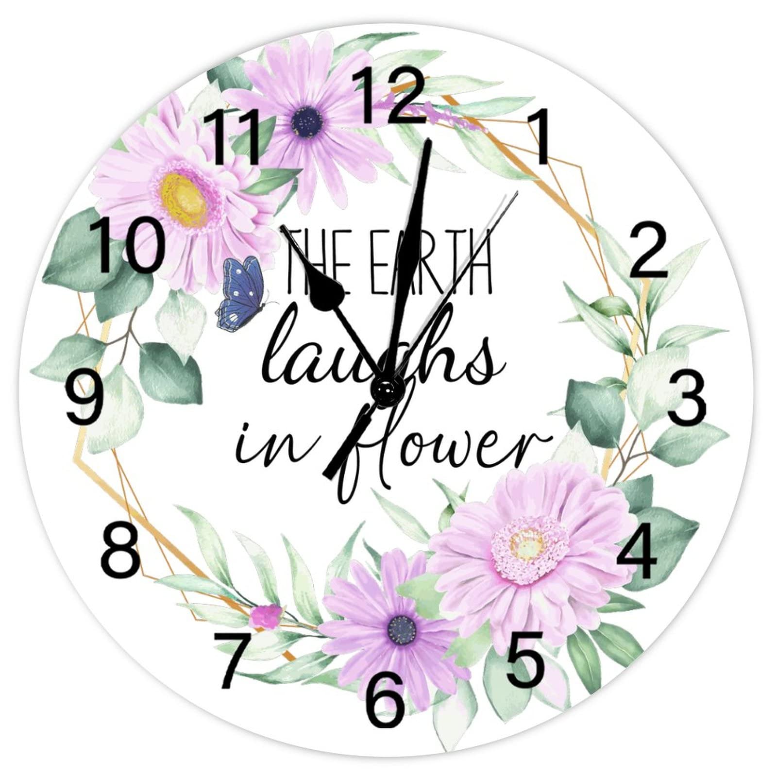 Horloge murale silencieuse pour chambre et cuisine fleurie
