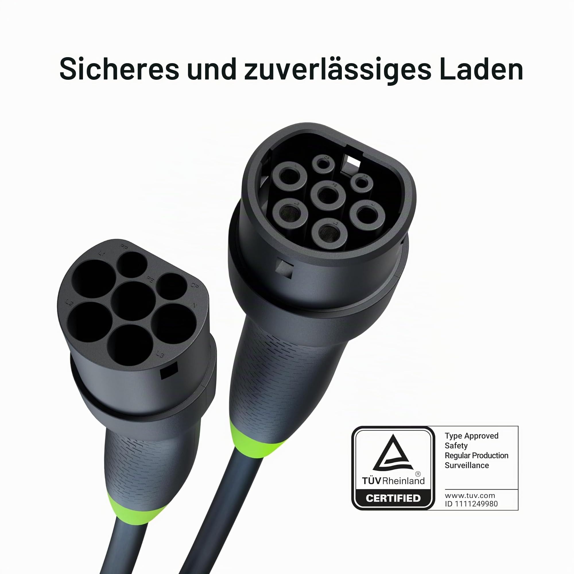 Green Cell GC Snap Typ 2 Ladekabel 11kW 7m 16A für EV Elektroautos Typ 2 auf Typ 2 3-Phasig TÜV Kompatibel mit Model Y 3 S X, ID.3, ID.4, ID.5, Q4 e-tron, 500e, IONIQ 5, Kona EV inkl. Premium Koffer