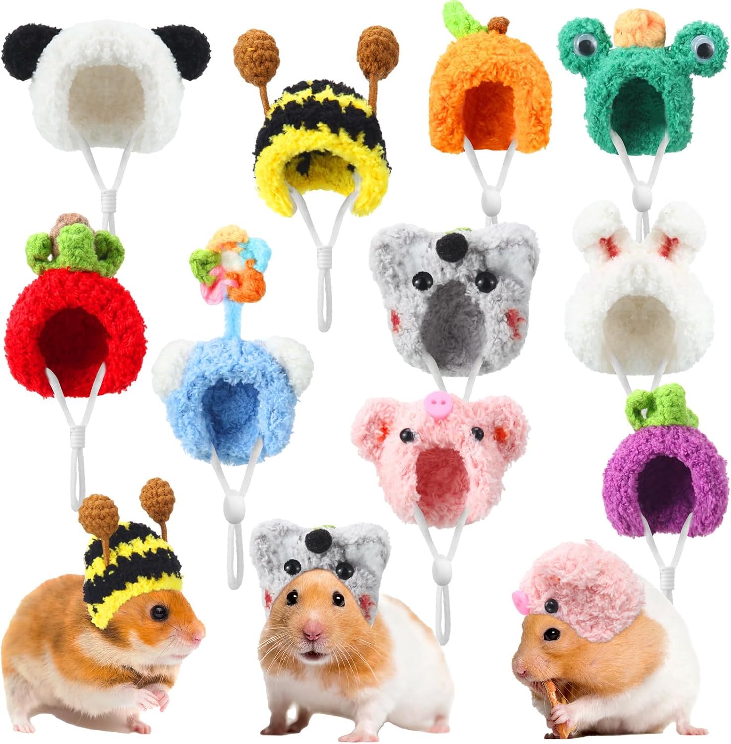 Kajaia 10 Pcs Hamster Hat Small Animals Cute Tiny Hat Mini Hand Knitted Hats for Snakes Pets Bearded Dragon Guinea Pig Bunny Costume Accessories Easter Holiday Parties (Novel Style)