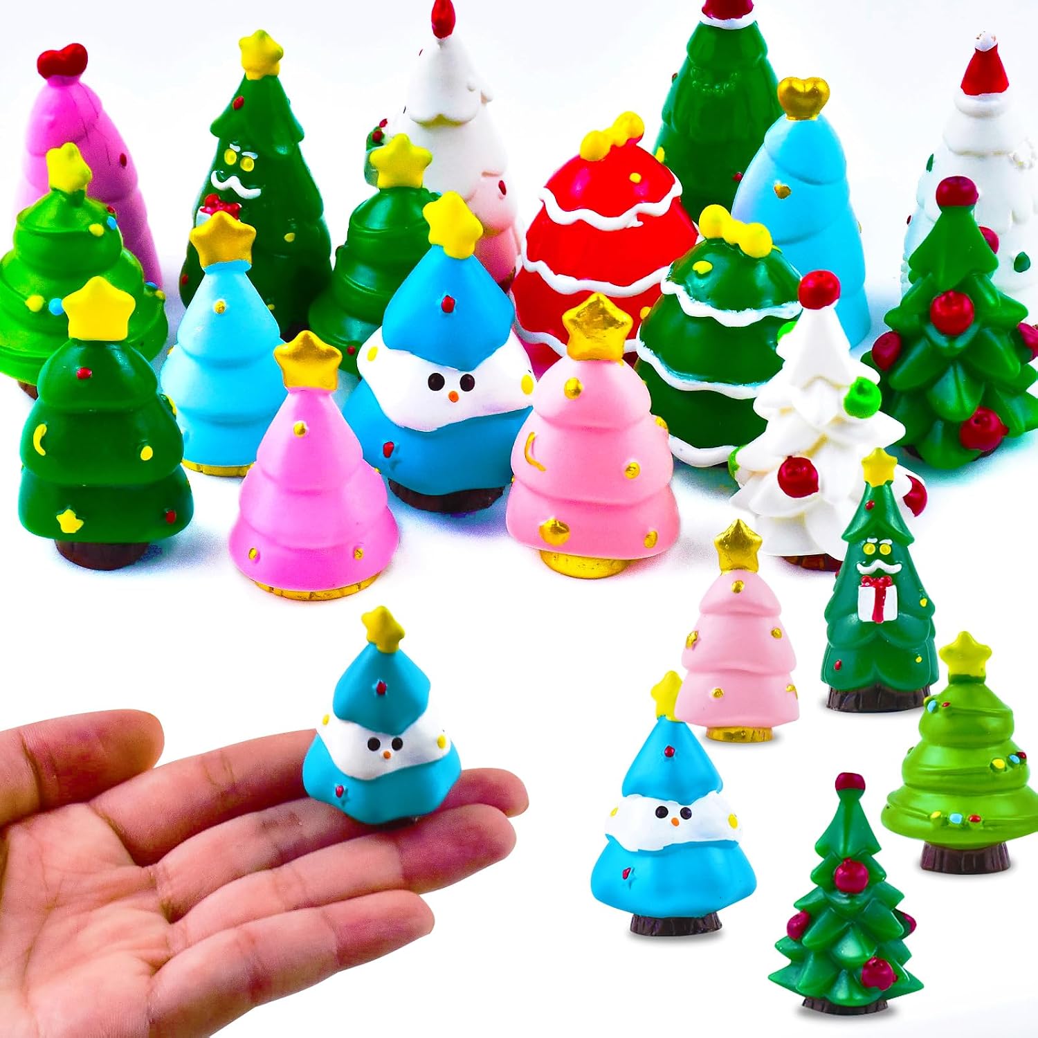 17 PCS Mini Christmas Tree for Crafts Resin Mini Christmas Decorations for Dollhouse Home Table Decor Small Miniature Christmas Crafts for Micro Fairy Garden Landscape Decor