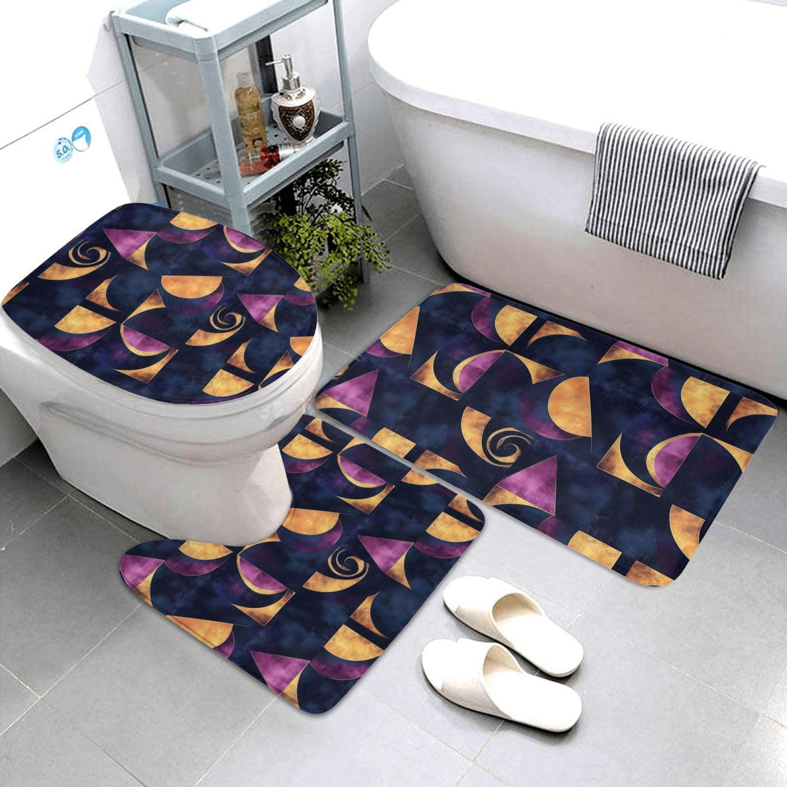 Tapis de douche doux pour salle d'eau design violet doré ensemble de 3 pièces