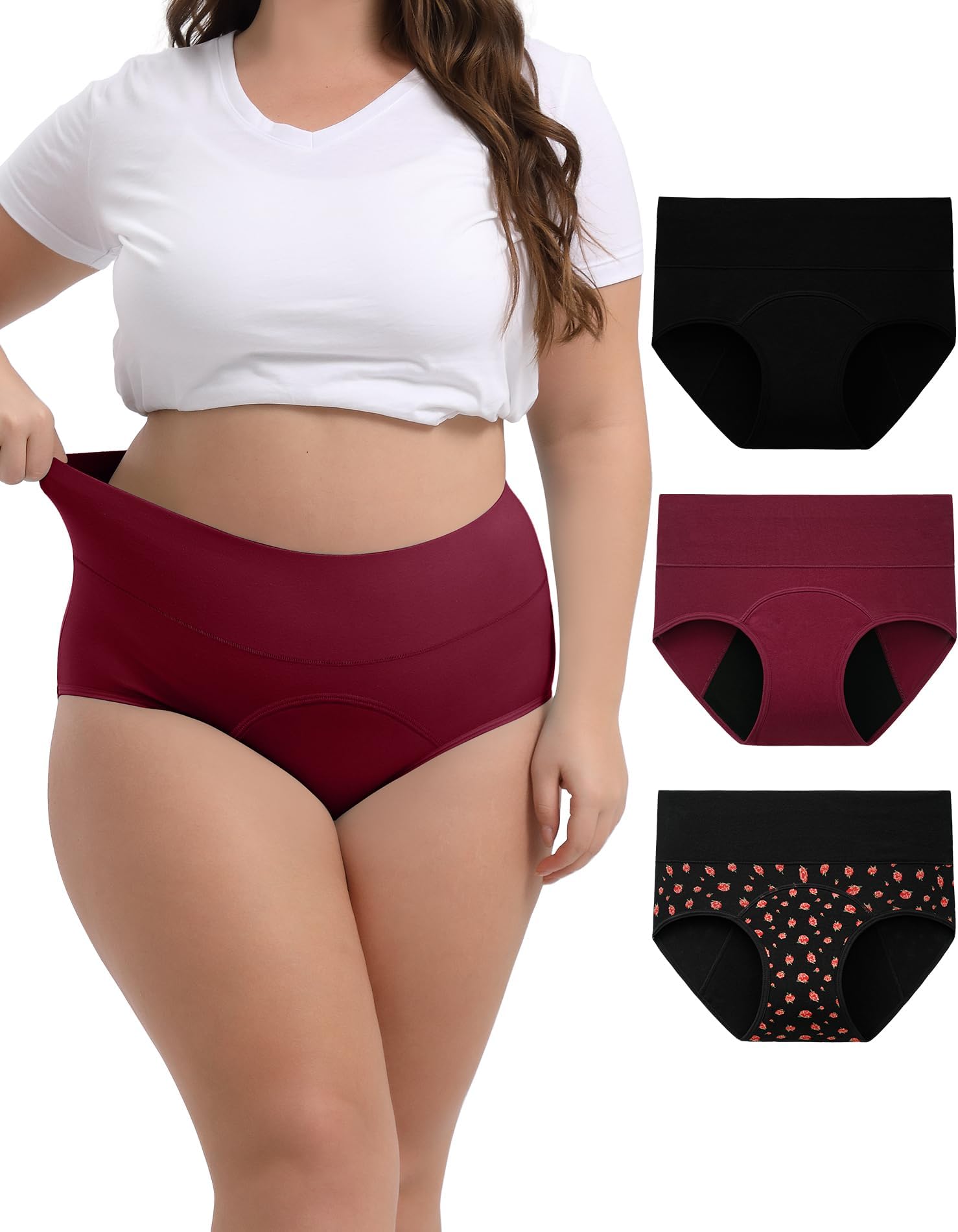 Period Underwear for Women High Waisted Leak-Proof Postpartum Menstrual Panties 3-Pack