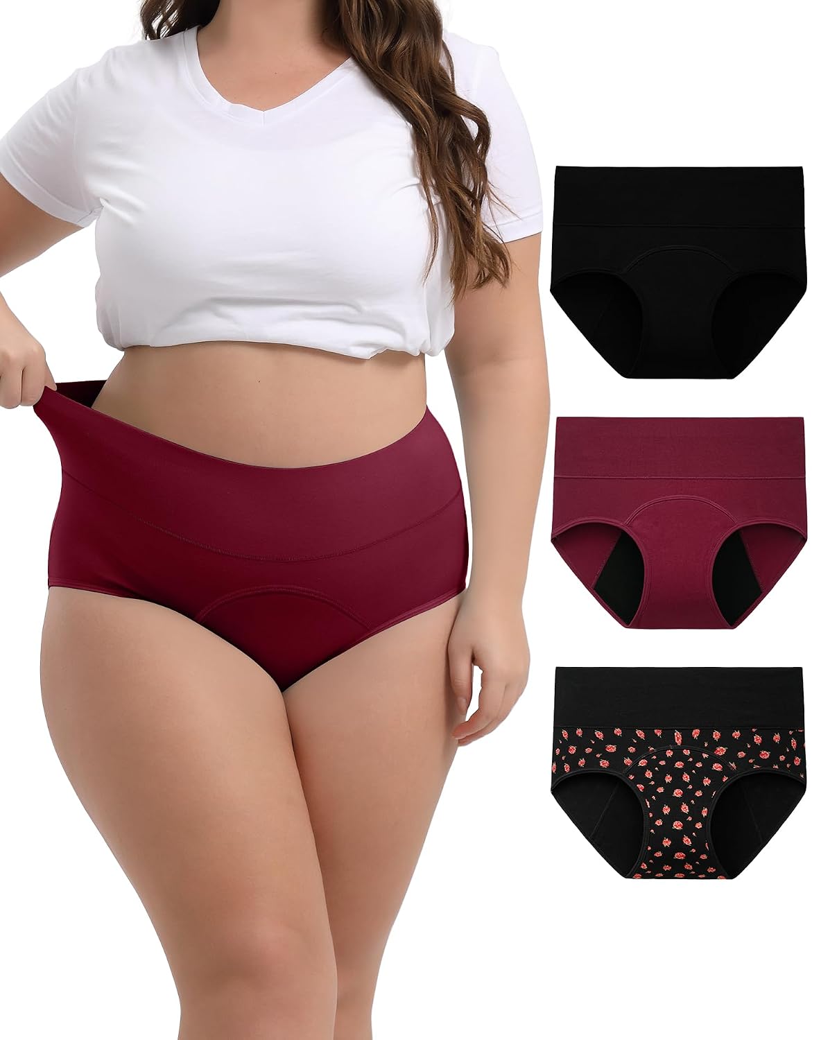 INNERSY Women's 3 Pack Ultra Soft Postpartum Menstrual Period Protective Cotton Panties Underwear (Love Yourself First)