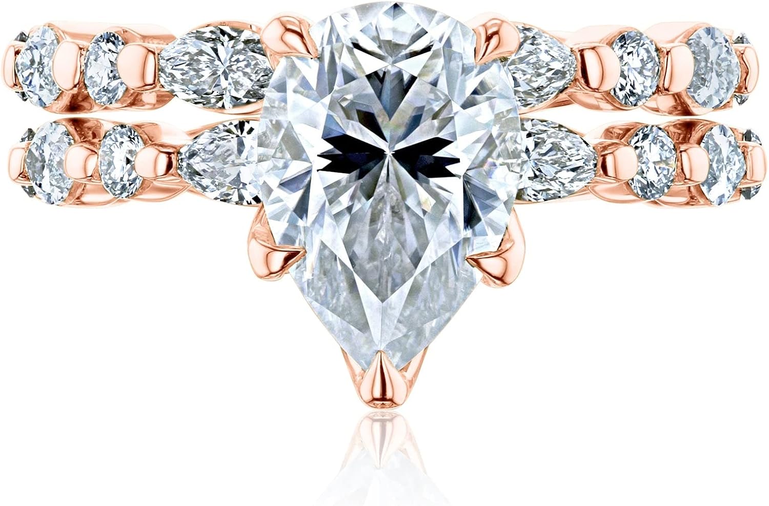 Kobelli Moissanite Pear Cut Posy Bridal Set in 14k Gold (GH/VS)