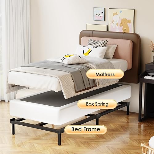 Miniatura 4 de D&H FURNIMMT Somier de 7 pulgadas tamaño individual, base de cama de metal resistente con funda de tela, base de colchón, fácil montaje, sin ruido